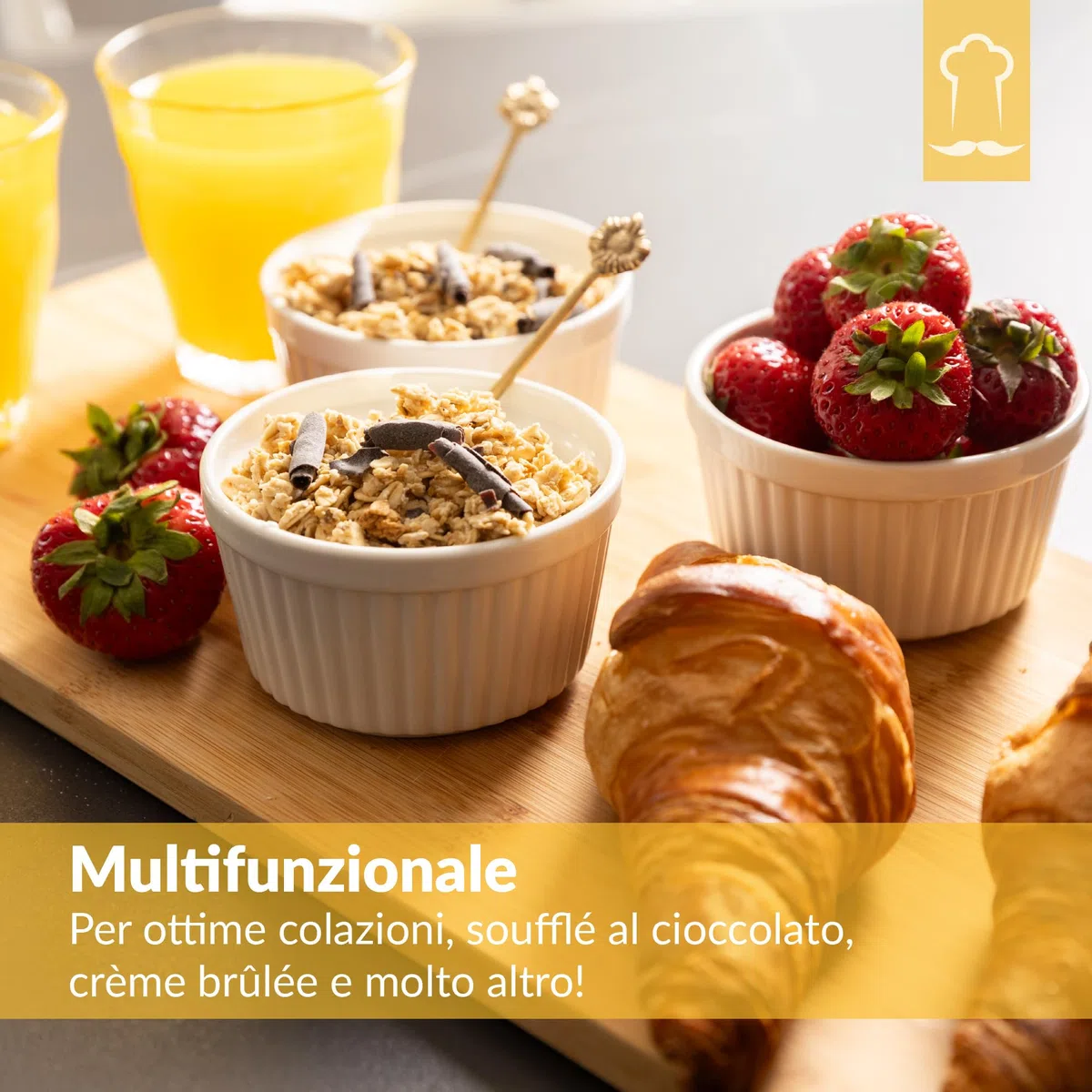 Chefarone Set 10 Stampi Soufflé 170 ml – Pirottini in Ceramica Bianca Riutilizzabili per Crème Brûlée, Dolci e Antipasti – Lavabili in Lavastoviglie, Microonde e Forno