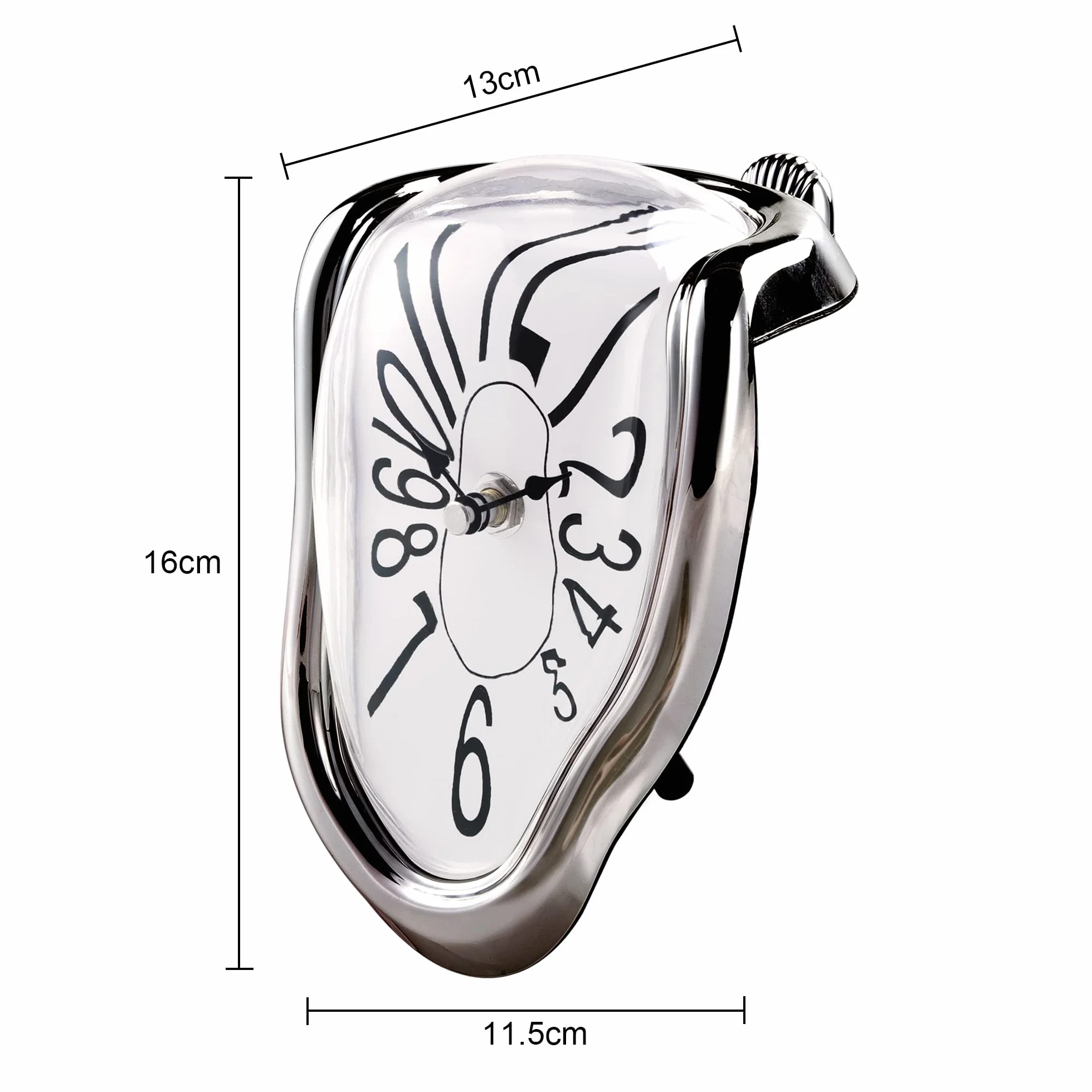 Lafocuse Orologio Fusione Salvador Dali, Stile Surrealismo Creativo Distorto, Orologio da Scrivania e da Scaffale Silenzioso Decorativo per Casa Mensola Ufficio (Argento)