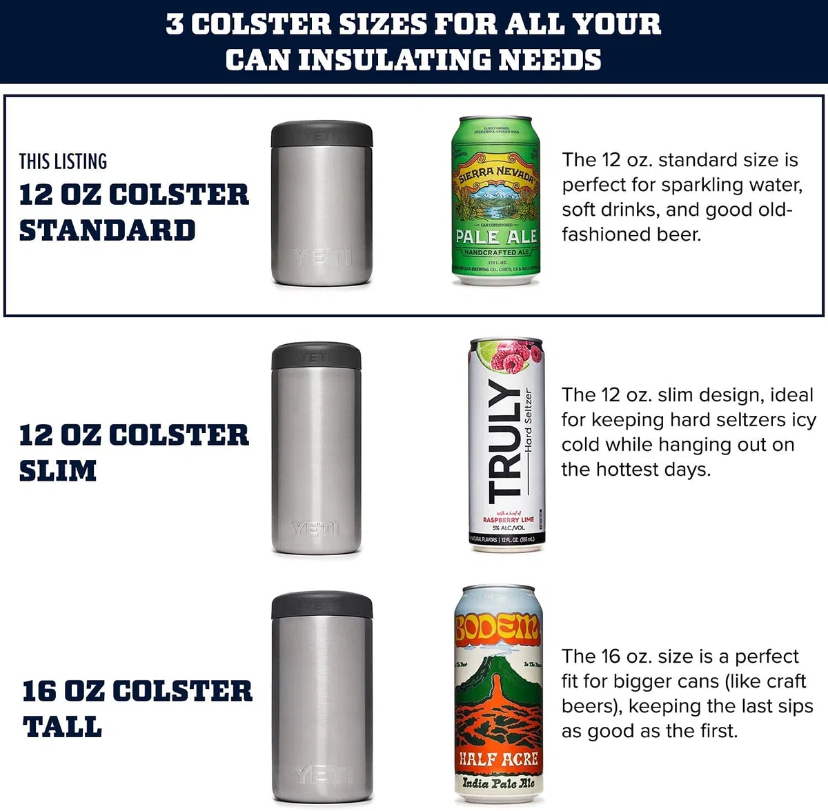 YETI Rambler Colster, isolante per lattine in acciaio inox, blu navy, 330 ml