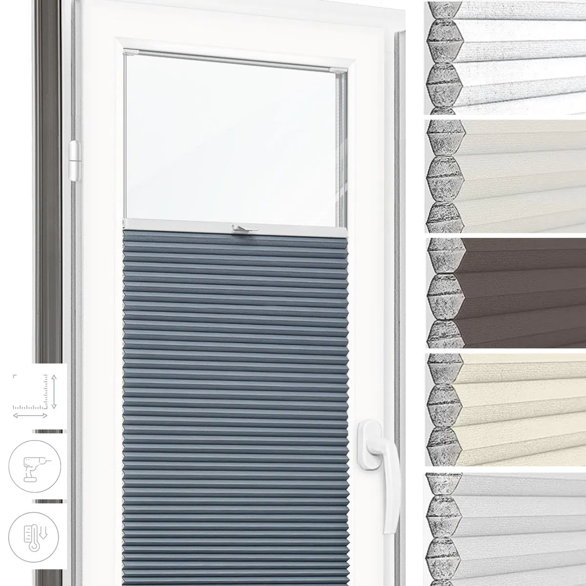 Zero Home - Tende Plissettate Termiche su Misura con Foratura,100% Oscuramento,Montaggio a Vite,Veneziane da Interno, Tende per Finestre,Tendine Finestra a Vetro,Larghezza 30-129 cm,Altezza 50-149 cm