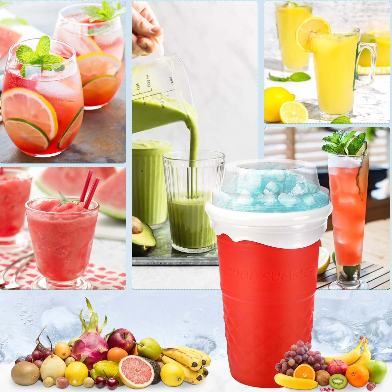 Slushy Maker Cup, Macchina per Granita In Silicone, Con Cannuccia E Cucchiaio 2 In 1, Frozen Magic Squeeze Cup In Silicone, Per I Frullati Fatti In Casa(rosa)