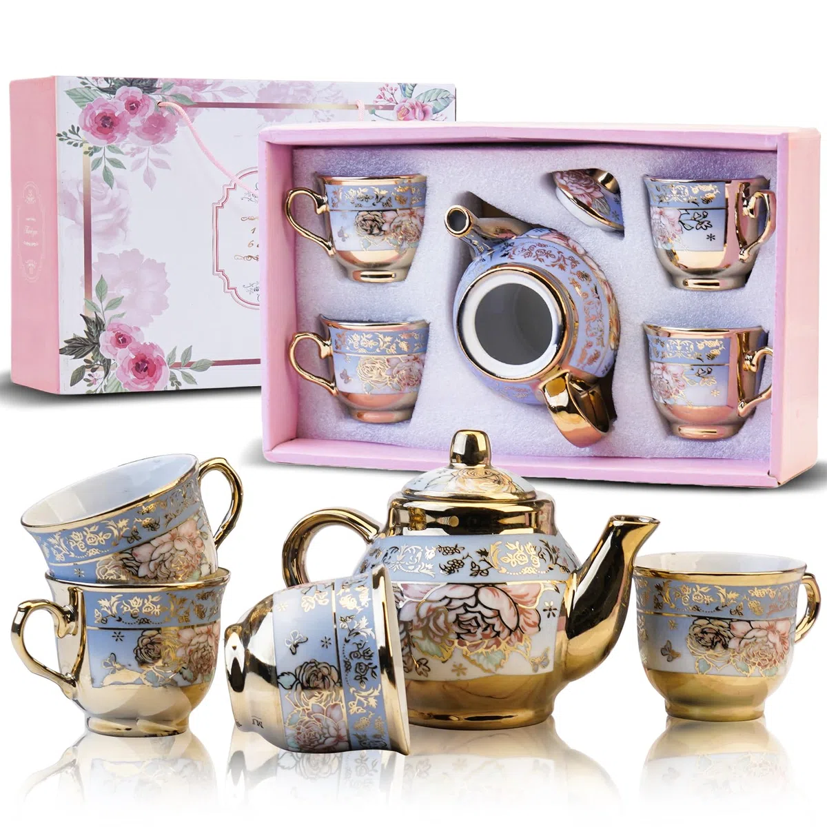 Set da Tè in Ceramica in Stile Europeo, Comprendente 1 Teiera, 4 Tazze da Tè, Set da Tè in Stile Europeo Unico per Gli Amanti Del Tè E Le Famiglie (Stile 2)