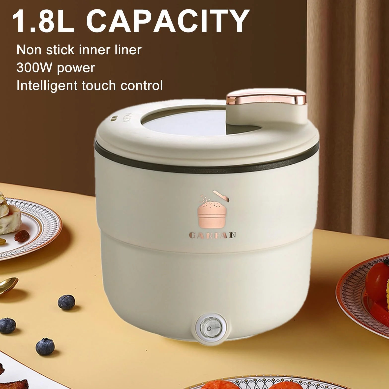 Cuociriso Elettrico a Vapore 1,8 L 10 Tazze Funzione di Mantenimento in Caldo, Ciotola Antiaderente Rimovibile, Facile da Pulire, Cestello per Cottura a Vapore, Misurino Incluso,