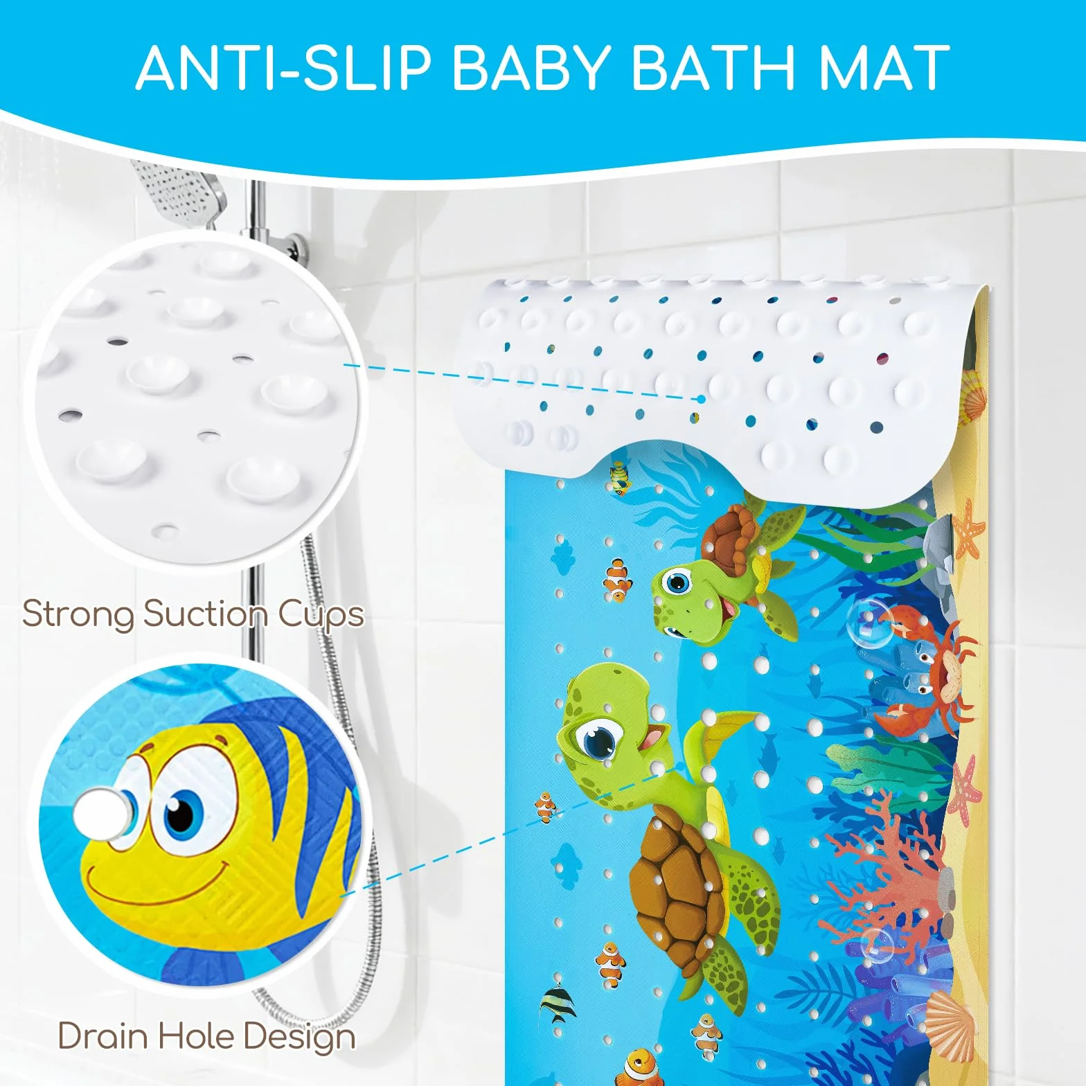 Tappeto Tappetino Doccia Antiscivolo Vasca Antiscivolo da Doccia Bagno per Bambino Bambini 100x40cm, con 200 Ventose, Senza BPA e Lavabile in Lavatrice - Tartaruga