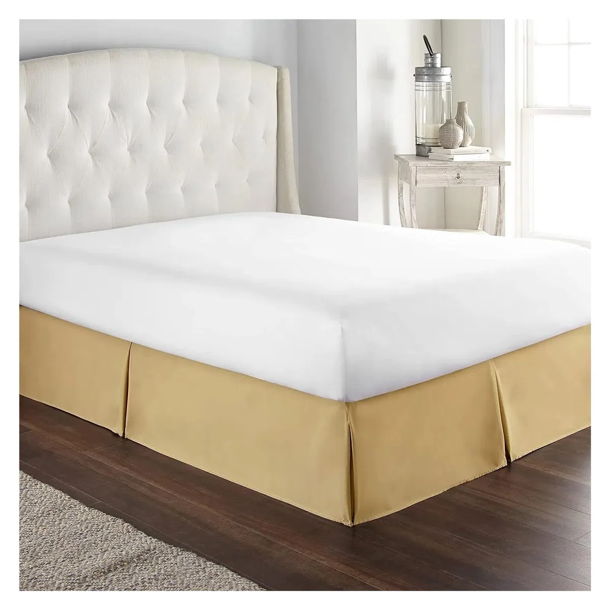 Gonna Letto Matrimoniale Gonna da Letto su Misura, Morbida e Confortevole, con Pieghe, in Tessuto Antipiega, Alta 15 Pollici(White,80x190x35 cm)