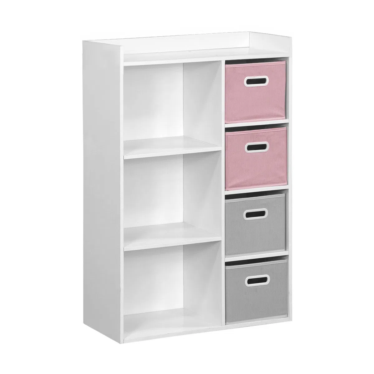 Contenitore per bambini con 4 cestini in velluto, Camille, Rosa, 129.5x62x96 cm