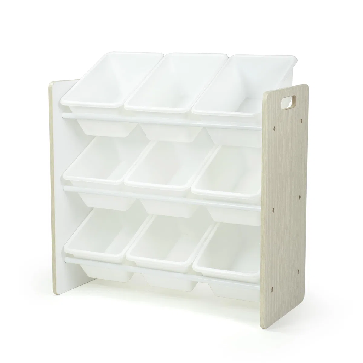 HumbleCrew Scaffale Bambini Raffinato: Organizer Giocattoli con 9 Contenitori, Design Sabbia Lavata/Bianco, Ideale per Camerette Stile e Ordinate