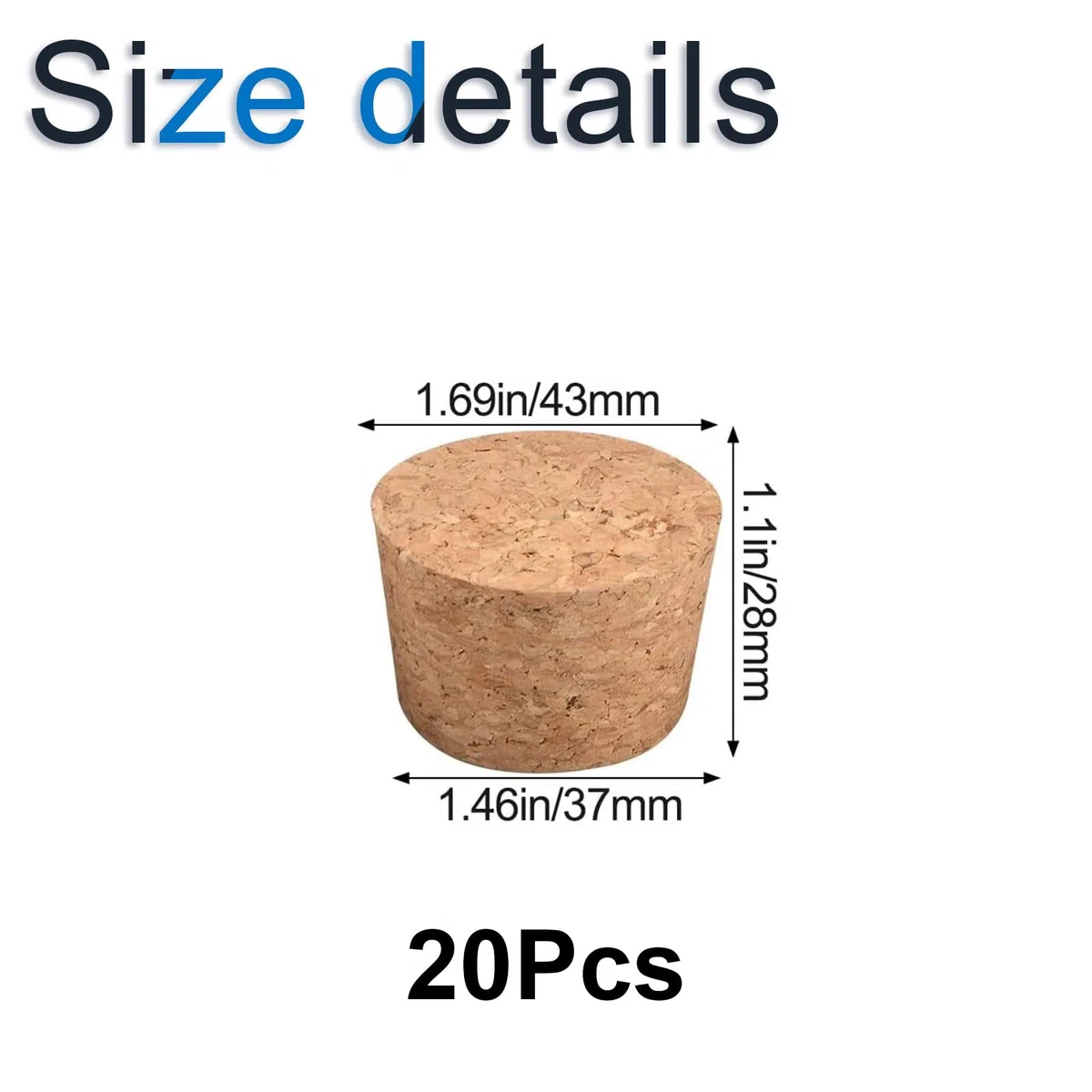 INCREWAY Tappi in sughero conici, 20PCS tappi in sughero di legno durevoli per bottiglie di vino, bottiglie di vetro, barattoli, 37 * 43 * 28mm
