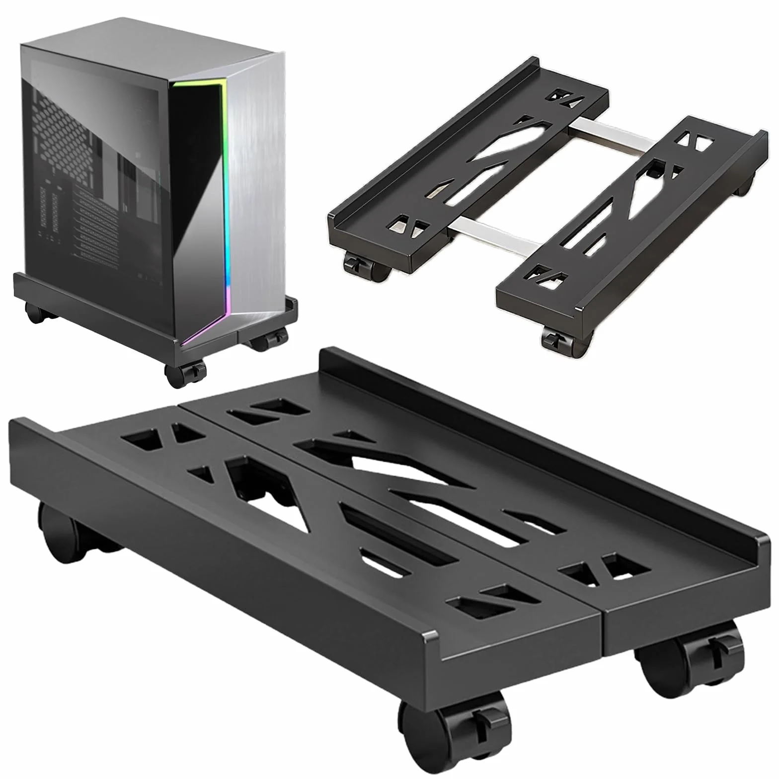 SPORWAY CPU Holder Cart: Supporto per PC Con 4 Ruote, Regolabile, Carrello Porta Tower, Adatto alla Maggior Parte dei Computer Desktop (Nero)