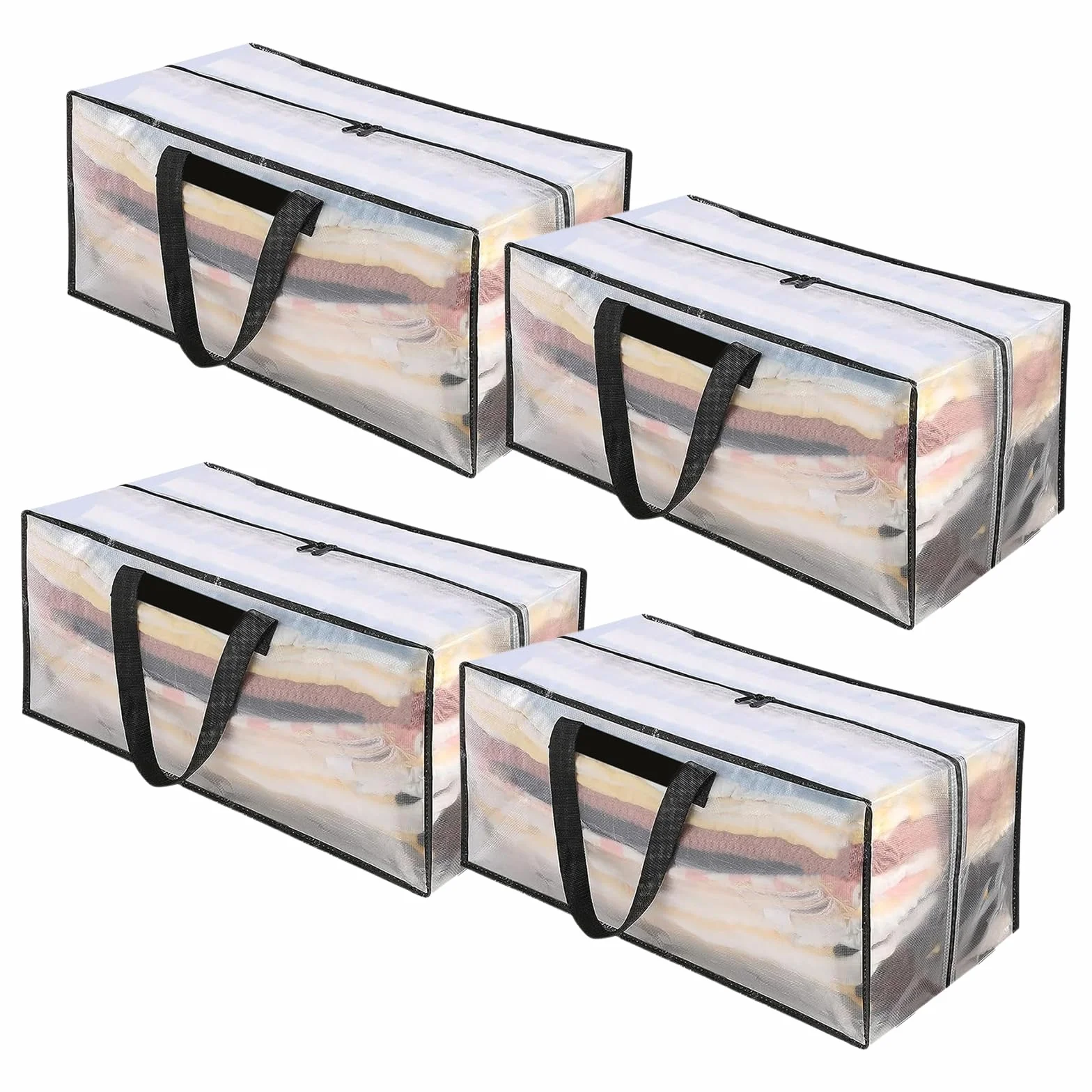 Borse da Trasloco Grandi 90L, PP Borsone da Viaggio, Borsa Portaoggetti, Borse di Stoccaggio Extra Large con Cerniere e Maniglie, Impermeabile per Vestiti, Stagionale, Trapunte, Trasparente (4 Pezzi)