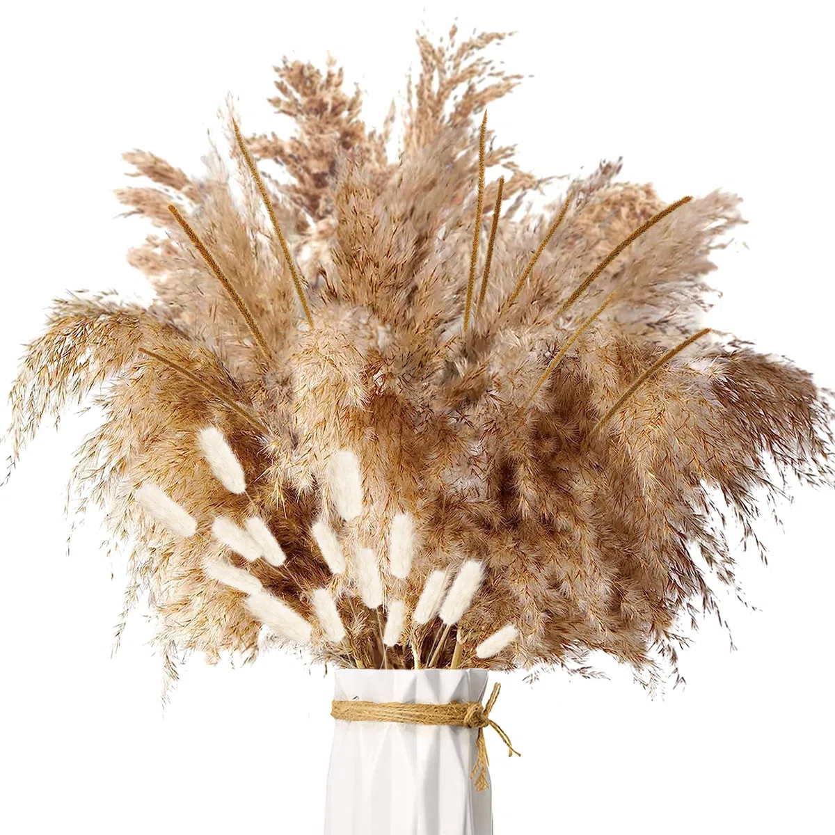 ZJTAPE Piume Erba Della Pampas - 45 pezzi Erba di Pampa Essiccata Naturale, fronde soffici di erba di Pampa marrone, Bouquet di Fiori Secchi per tavolo da matrimonio, decorazioni per la casa Boho