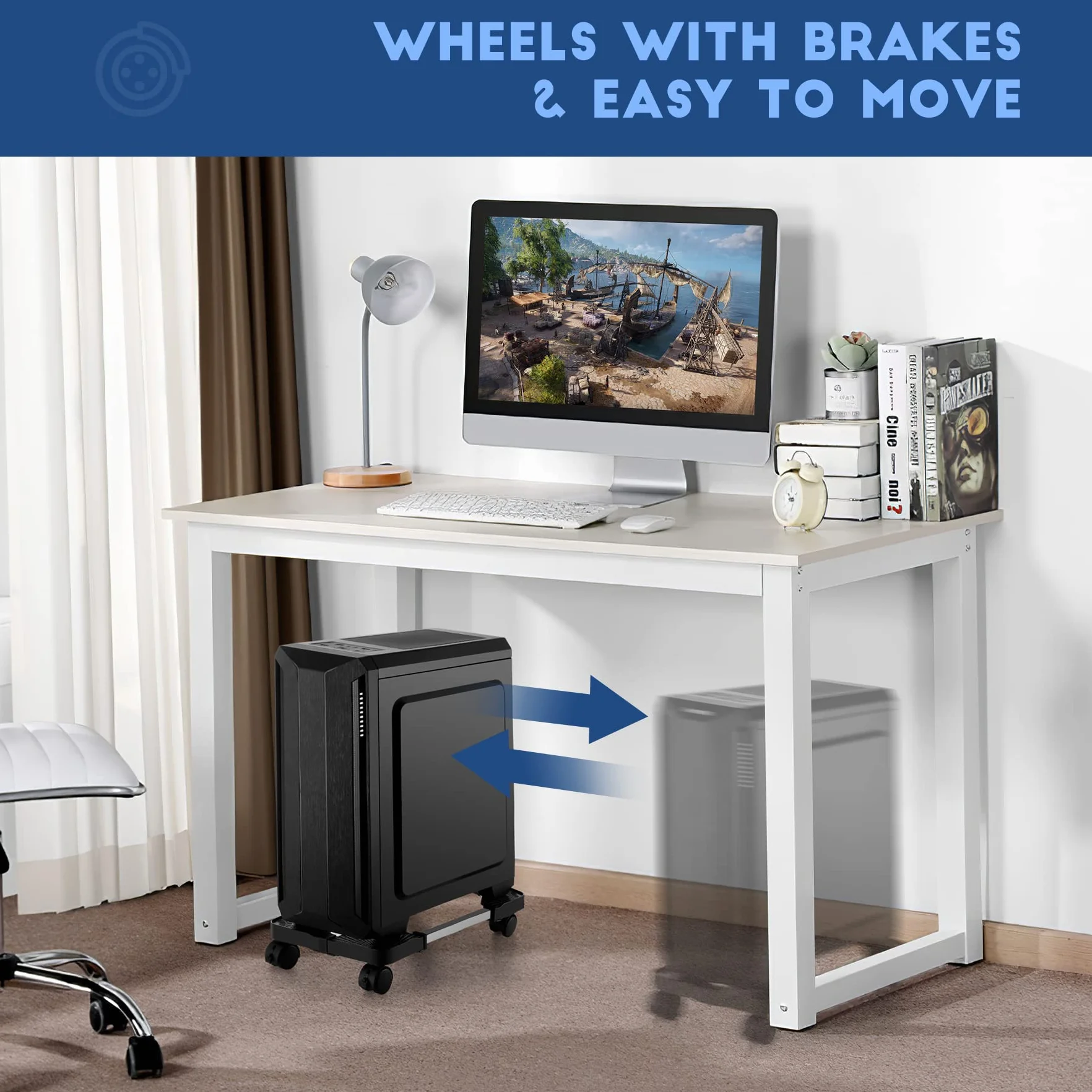 Supporto per PC Case con rotelle Bloccabili, CPU Holder Cart, Dimensione Regolabile, Adatto alla Maggior Parte dei Computer-Nero