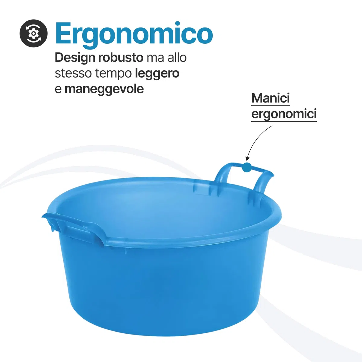 TOMAINO - Bacinella Bucato in Plastica Rigida Tonda - Contenitore Portabiancheria Multiuso per Casa, Lavaggio Panni e Cane - Catino per Bucato 30 lt Ø 52 cm