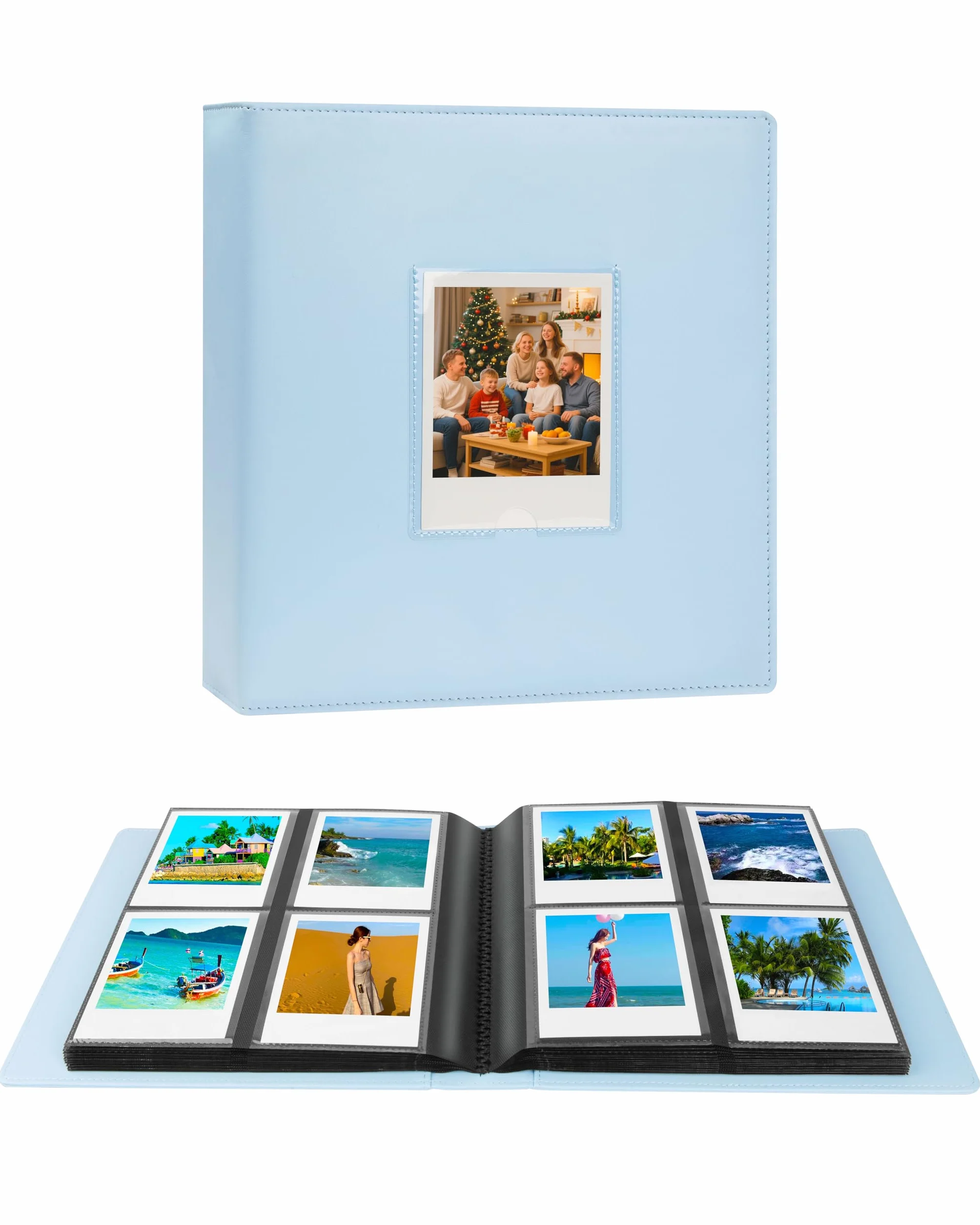 Album fotografico 256 tasche per Polaroid i-Type/600/SX-70 foto istantanee, compatibile con Fujifilm Wide 300/400, in pelle vegana con finestra frontale (blu)