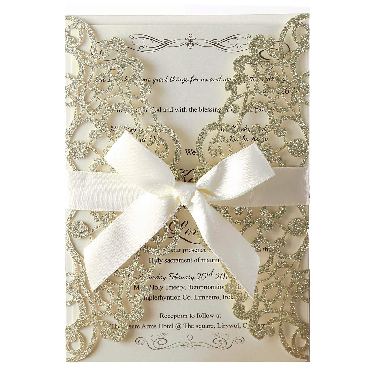 Hosmsua 20pcs taglio Laser inviti di nozze, Champagne inviti da matrimonio carta con Nastro Pizzo Flora Design per la festa di compleanno di festa di compleanno inviti di nozze (20pcs)