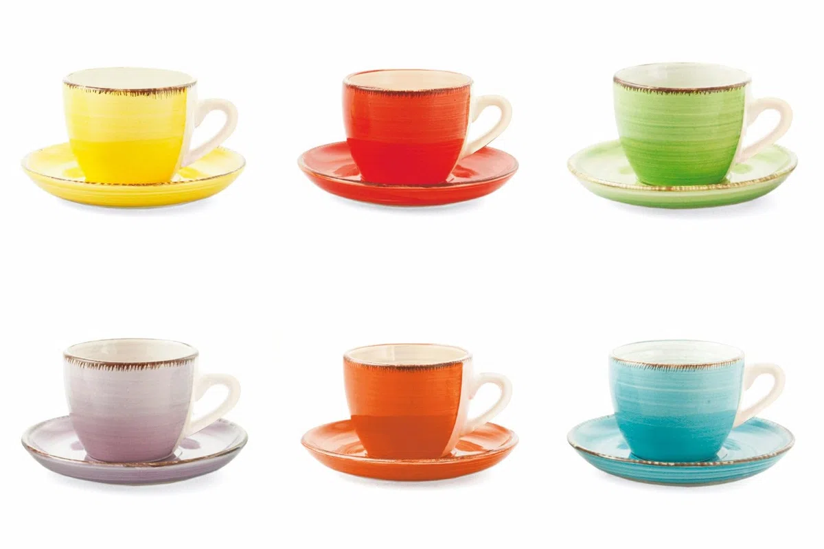 Villa d'Este Home Tivoli 2371741 Set 6 Tazzine caffè con Piattino, Multicolore, Set di 6 Pezzi