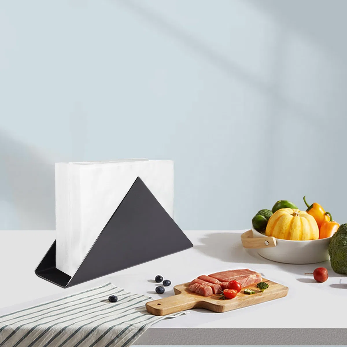 FAELNK Portatovaglioli in Acciaio Inox 2 pezzi Porta Tovaglioli in metallo Portatovaglioli Verticale Design Triangolare per Piani Cucina Tavoli da Pranzo Tavoli da Picnic Cucina Bar Nero