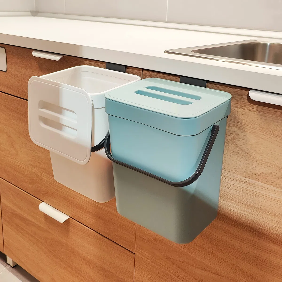 stonespace Pattumiera per compost da cucina sigillata, secchio per compost montabile, cestino da appendere per cucina, 5 l, blu