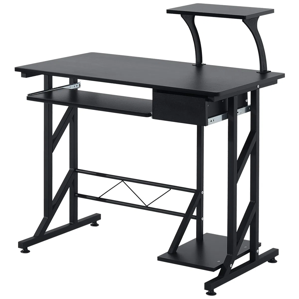 HOMCOM Scrivania per Computer Salvaspazio in Acciaio e Legno, Scrivania da Ufficio con Cassetto, Ripiano Tastiera Estraibile 90 x 50 x 95cm