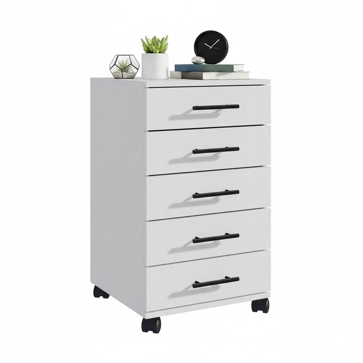 Contenitore su rotelle Relaxdays, 5 cassetti, HxLxP: 69 x 40 x 40 cm, mobiletto per Ufficio su rotelle, Bianco