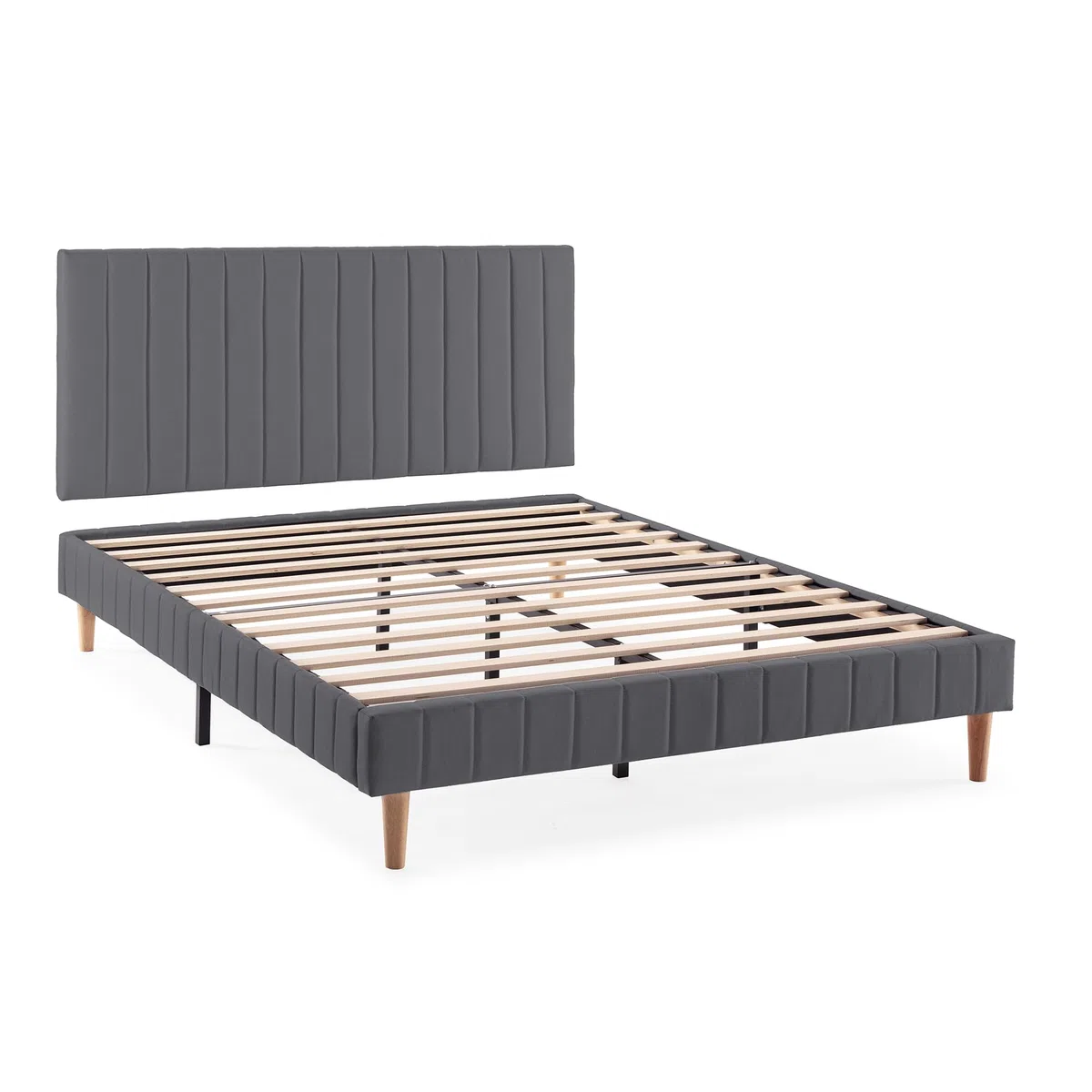 HOMN LIVING Base Imbottita + testiera Eris 160x200 cm Grigio Scuro, 30 cm Altezza