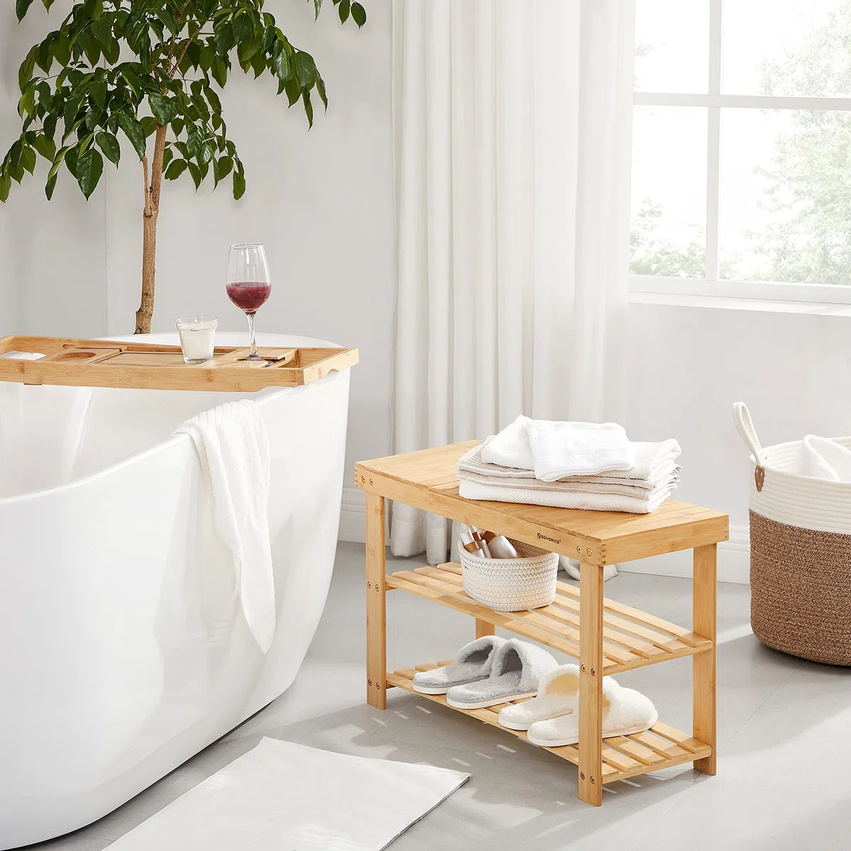 SONGMICS Panca Scarpiera a 3 Livelli, Scaffale per Scarpe, Mobile Portaoggetti, 70 x 28 x 45 cm, ideale per Ingresso, Bagno, Soggiorno e Corridoio LBS04N