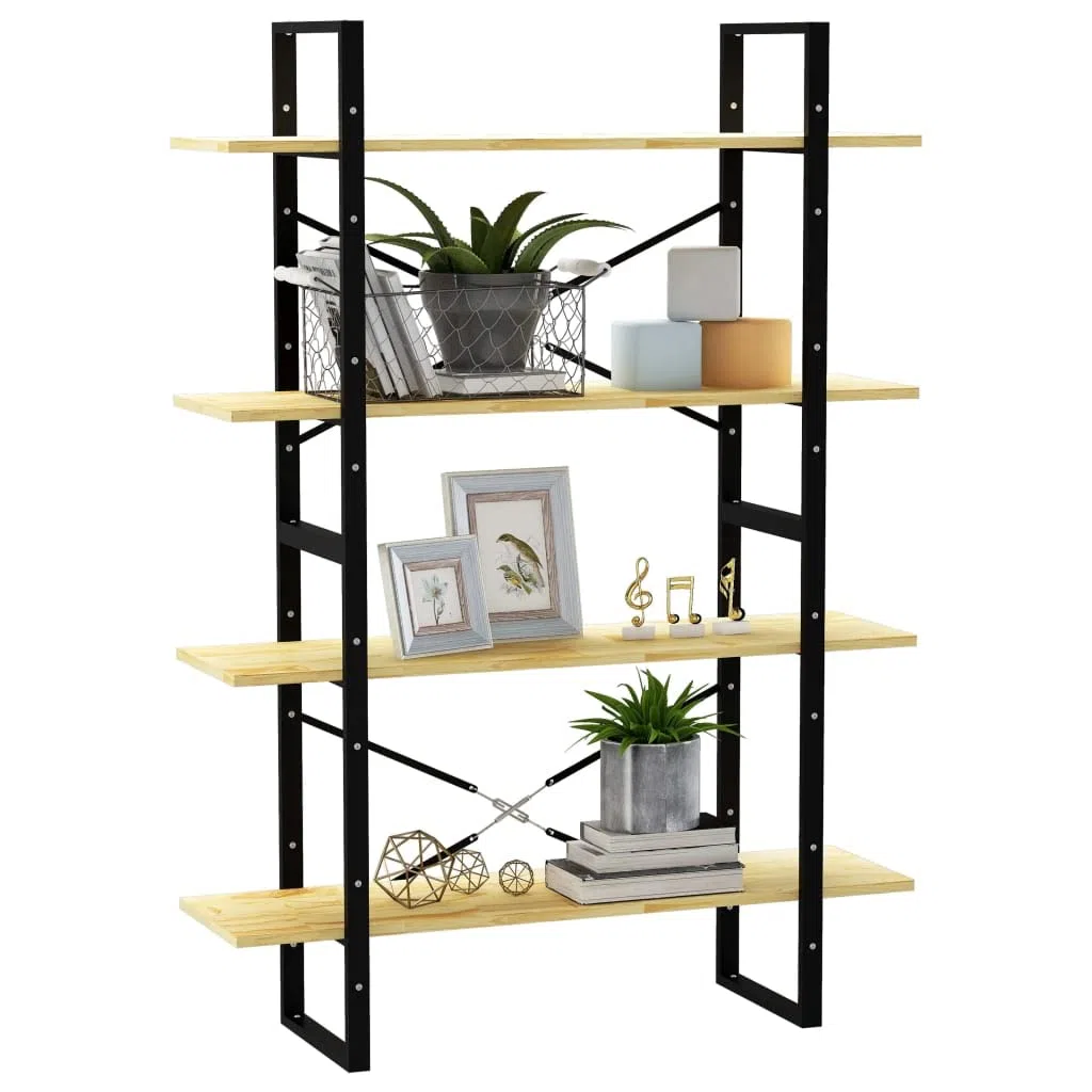 Scaffale per soggiorno, libreria, 4 scomparti, 100 x 30 x 140 cm, in legno massiccio, per libri, soggiorno, studio, ufficio