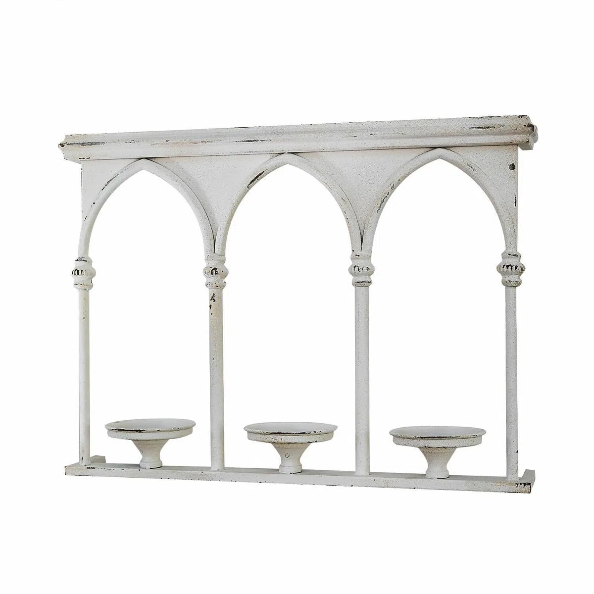 Loberon Oliviette Portacandele da Parete - Ferro con Finitura Bianco Antico - Archi a Tutto Sesto di Classica Bellezza, Bianco Antico