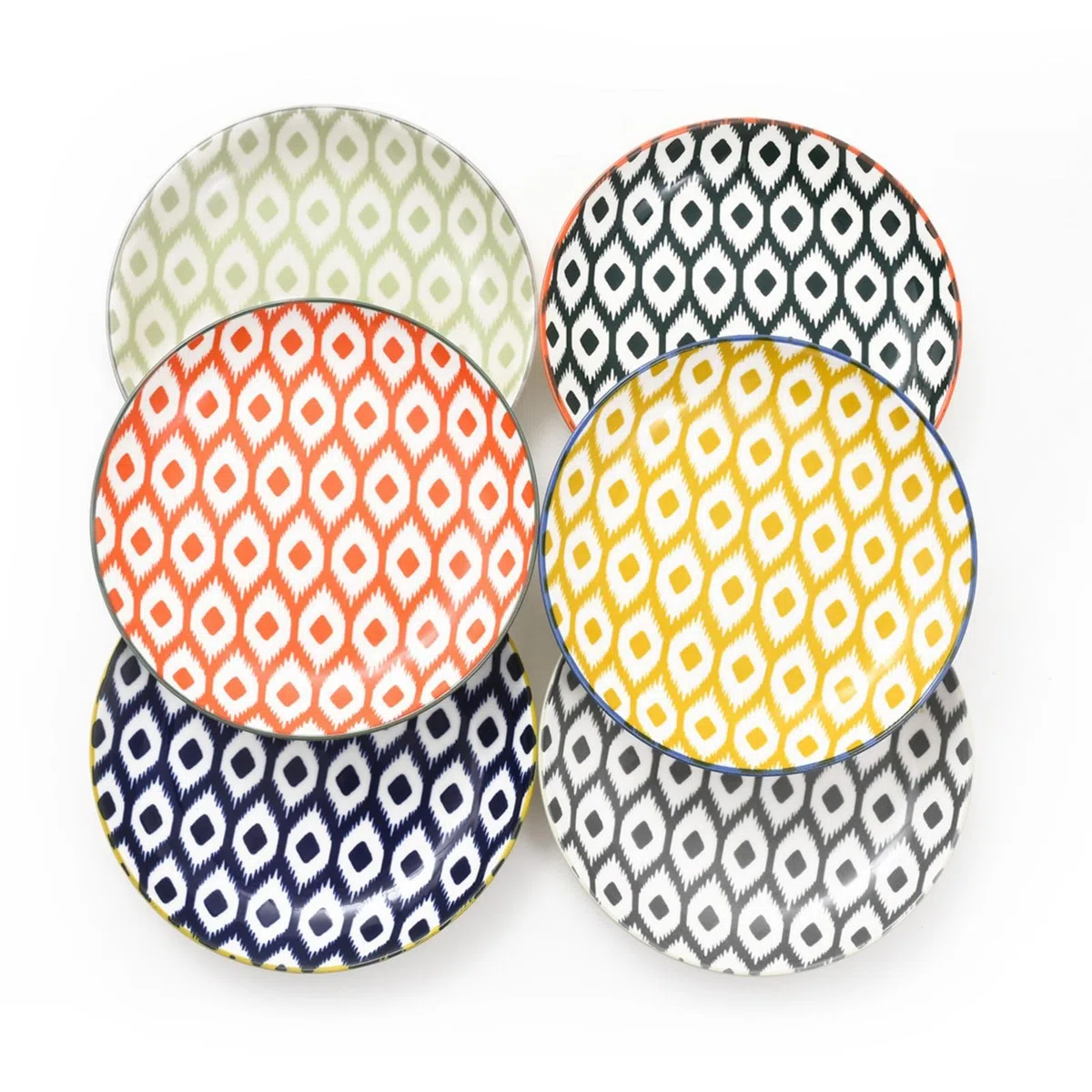 WishDeco Set di 6 Piatti da Dessert, Piatti Piccoli Porcellana 15 cm, Piatto Piani Colorati, Servizio Piatto Moderni per Insalata, Torta, Pasta