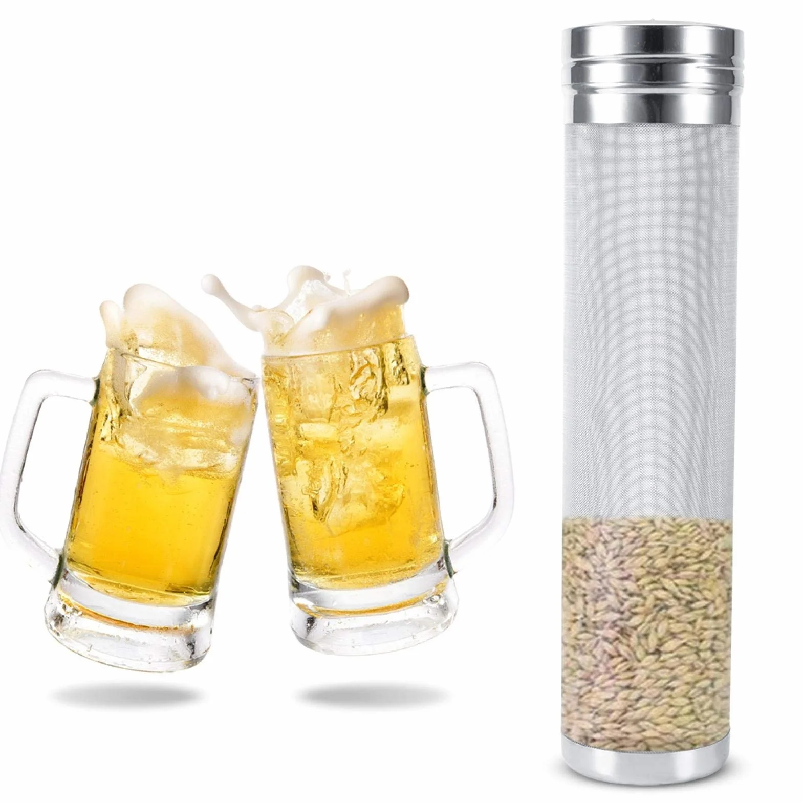 Filtro a Maglia Birra 300 Micron Mesh Filtro a Tramoggia per Birra Filtro a Rete per Birra in Acciaio Inossidabile con Spazzola per Birra Fatta in Casa Vino, 7 * 29cm