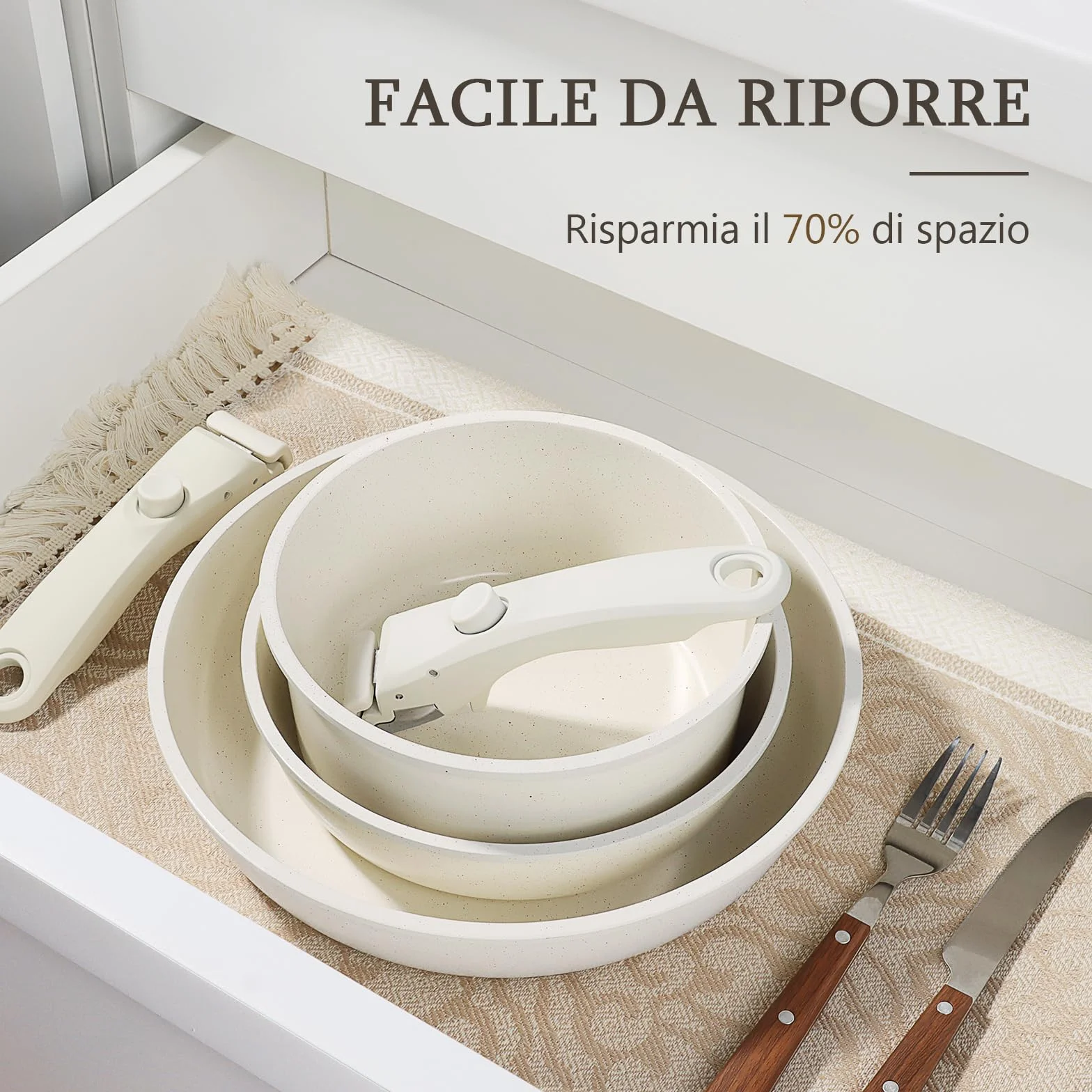GiPP Set di Pentole e Padelle Ceramiche Antiaderenti 3 Pezzi con Manico Amovibile - Cucina Sana per Camper, Senza Tossine, Compatibile Induzione/Forno/Lavastoviglie