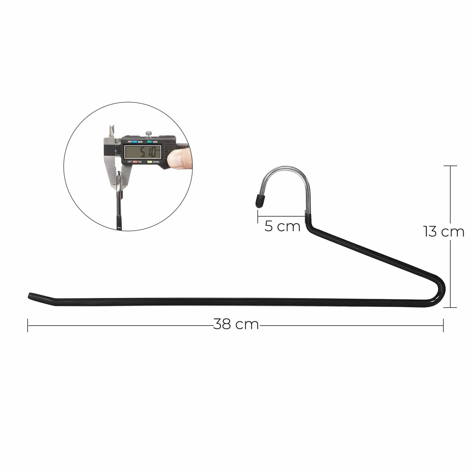 SONGMICS Appendini per Pantaloni, 20 Pezzi, Grucce per Pantaloni in Metallo con Copertura Antiscivolo, Larghezza 38 cm, Salvaspazio, Nero CRI004-20