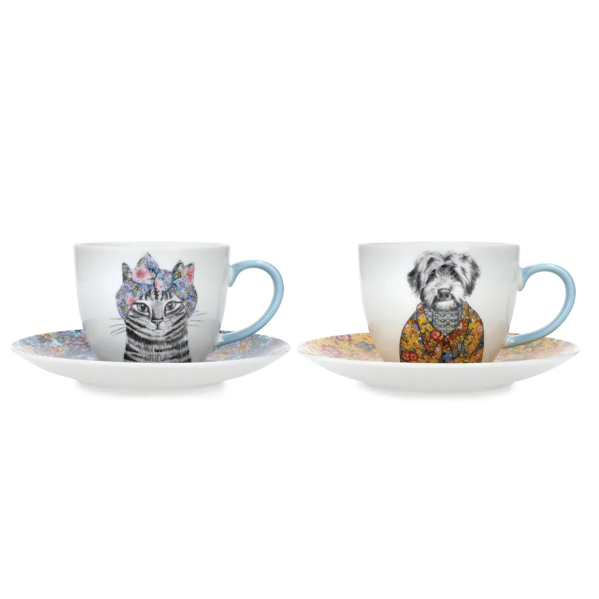 Mikasa x Tipperleyhill, Set di 2 tazze da 240 ml con piattini in porcellana fine, perfetto per il tè pomeridiano, lavabile in lavastoviglie, in confezione regalo