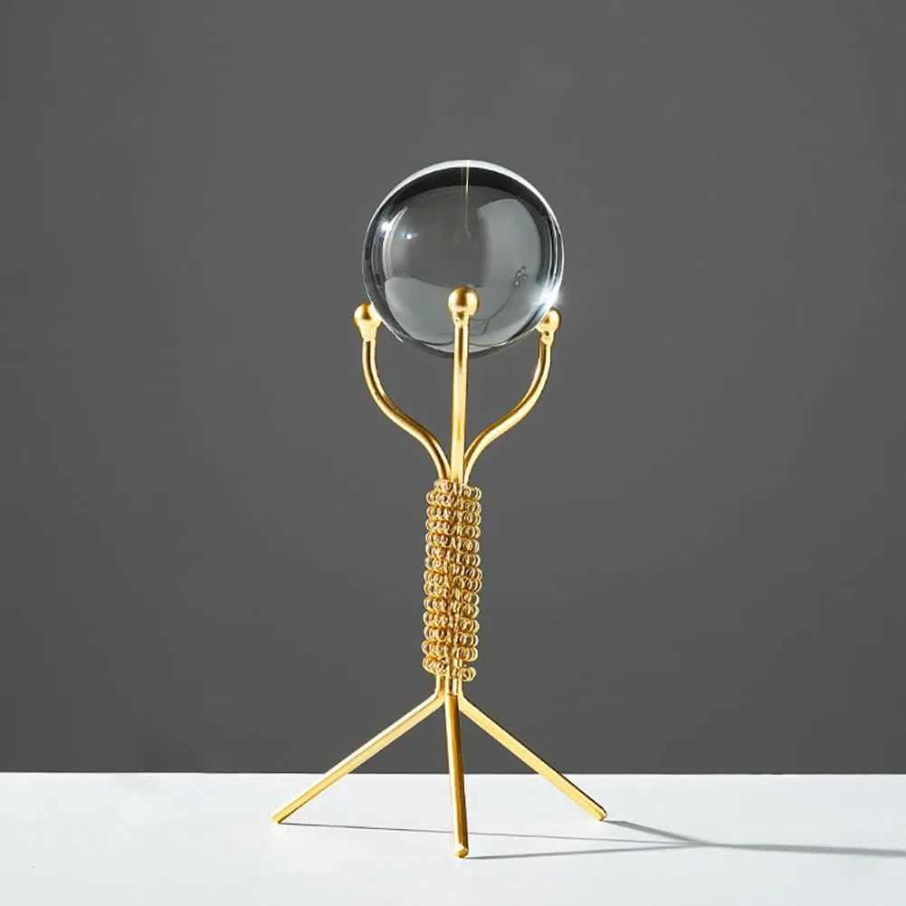 Sfera Di Vetro Trasparente, Sfera Di Cristallo Trasparente Con Supporto Dorato,Sfera Di Vetro Arte Astratta Moderna, Sculture In Metallo Fatte A Mano, Arte Di Ferro Per Ufficio A Casa, Soggiorno ( Col