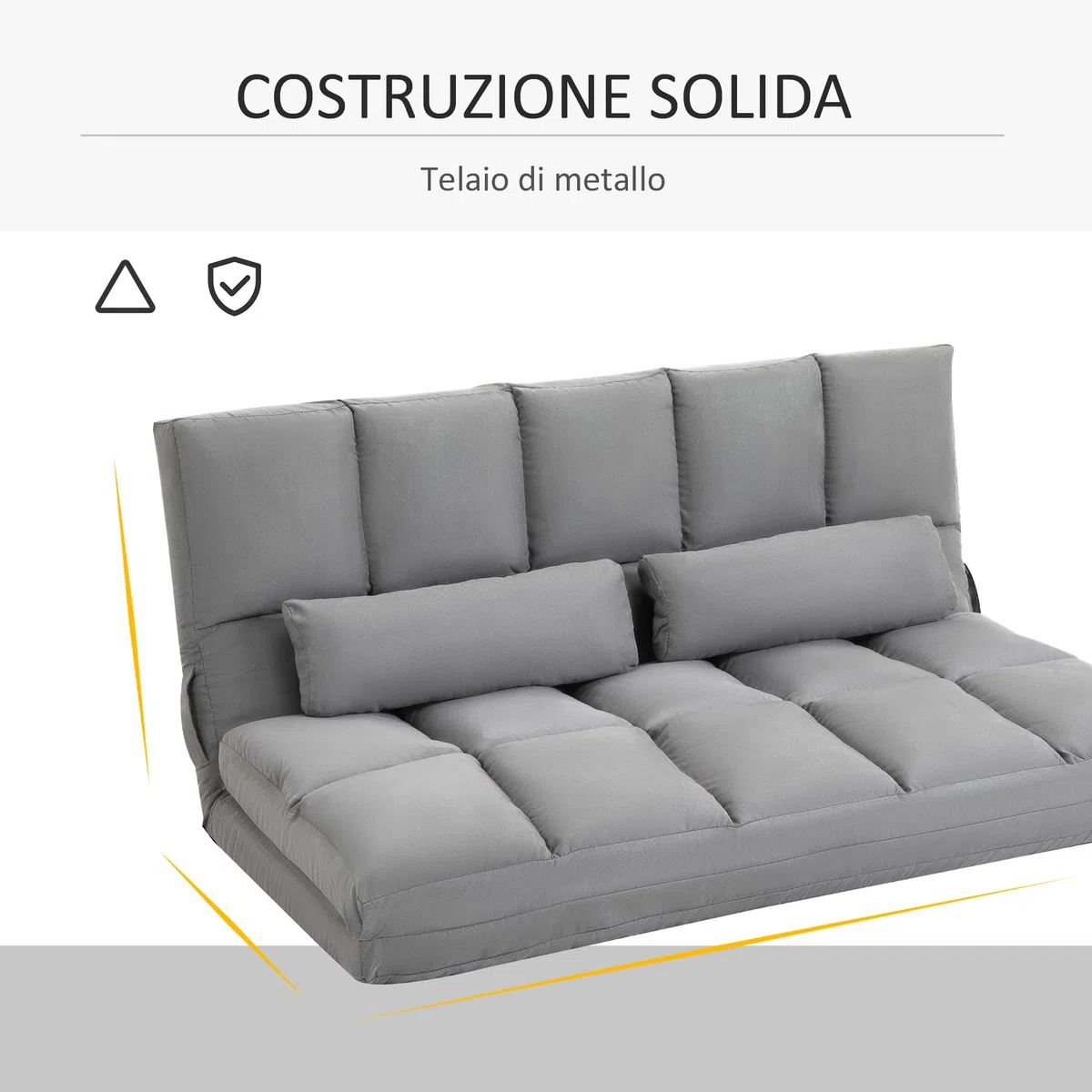 HOMCOM Divano Letto Moderno 2 in 1, Schienale Reclinabile su 7 Livelli e Cuscini, Divano per Soggiorno per TV, Giochi, Lettura, Yoga, Ufficio, 130x73x60 cm, Grigio Chiaro