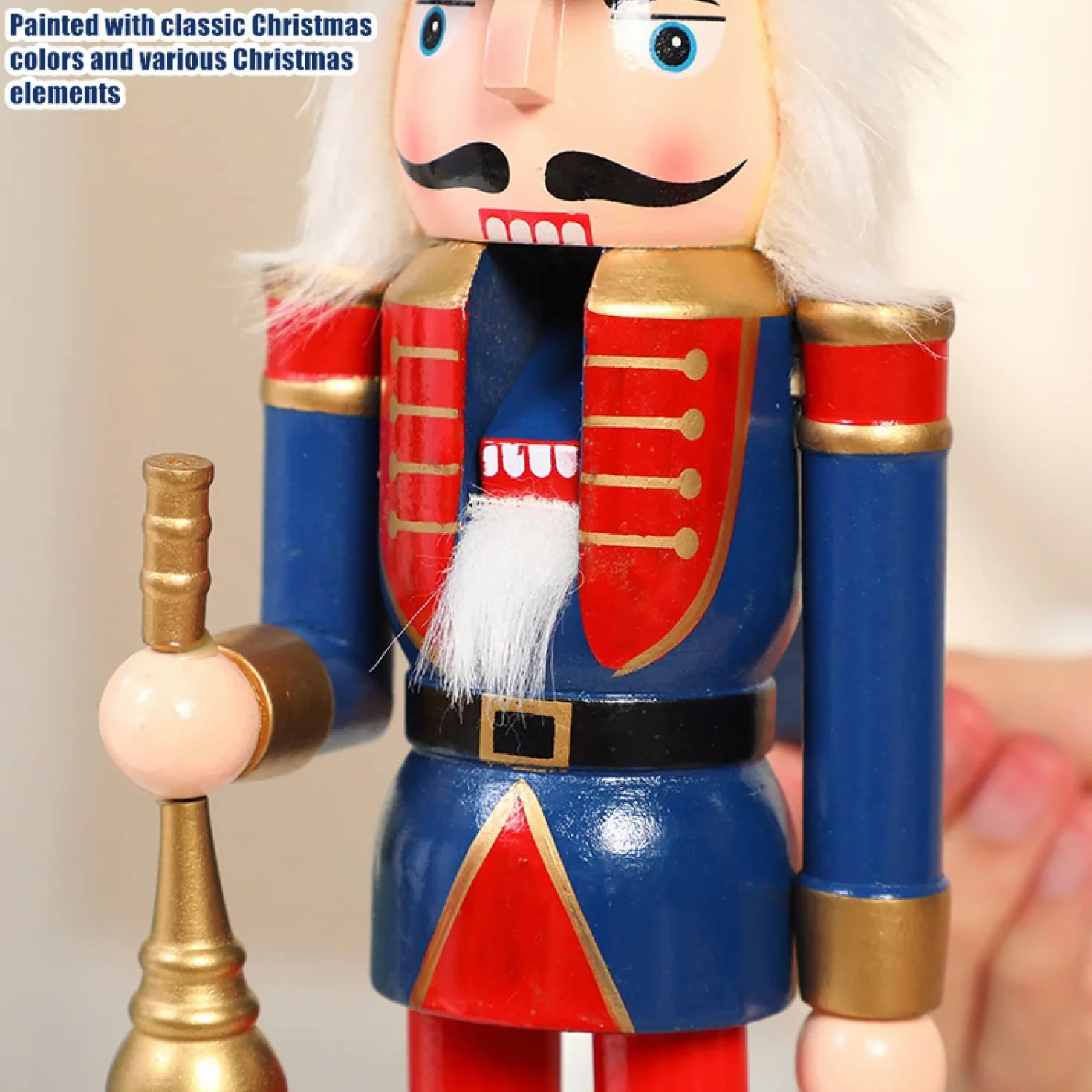 KAHEIGN 2 Pezzi Soldati Schiaccianoci di Legno, 2 Stile 30CM Figure Tradizionali dello Schiaccianoci di Natale Soldato Dipinto in Legno di Pino Premium per Casa Camino Decorazione (Tamburo & Spada)