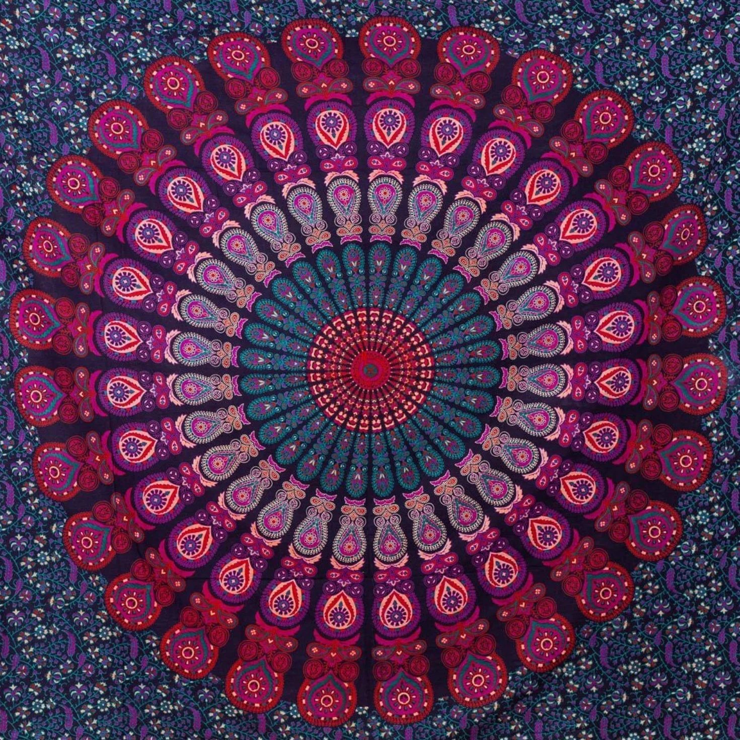 MOMOMUS Arazzo da Parete Mandala - Arte Murale Etnico 100% Cotone - Ideale come Arazzo Mandala da Parete e Telo Indiano per Sala Yoga - Lilla, 210x230 cm