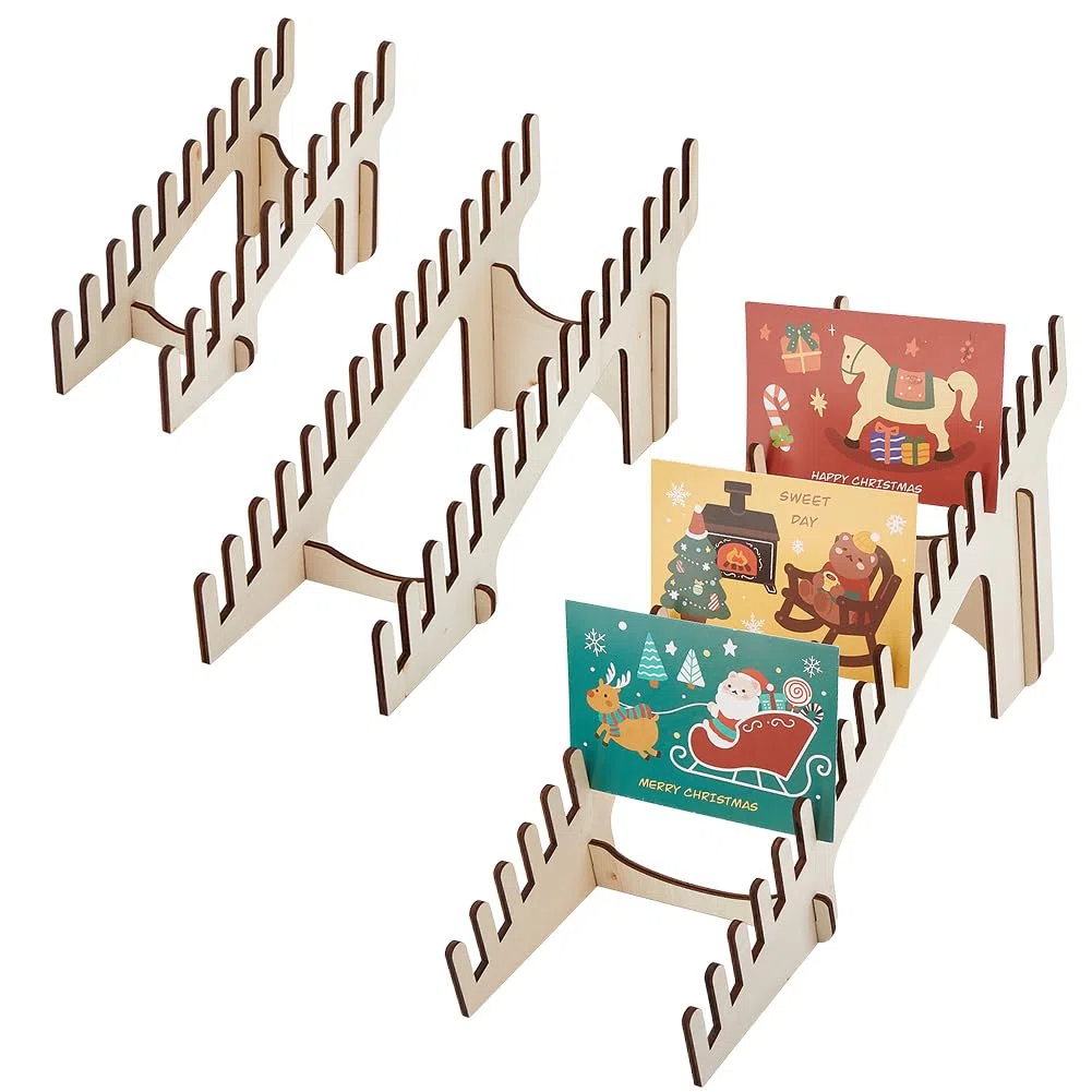 DICOSMETIC 3 Set di 3 misure in legno per biglietti di auguri, rettangolari, per cartoline, colore beige, portatili, per la casa e il contatore al dettaglio