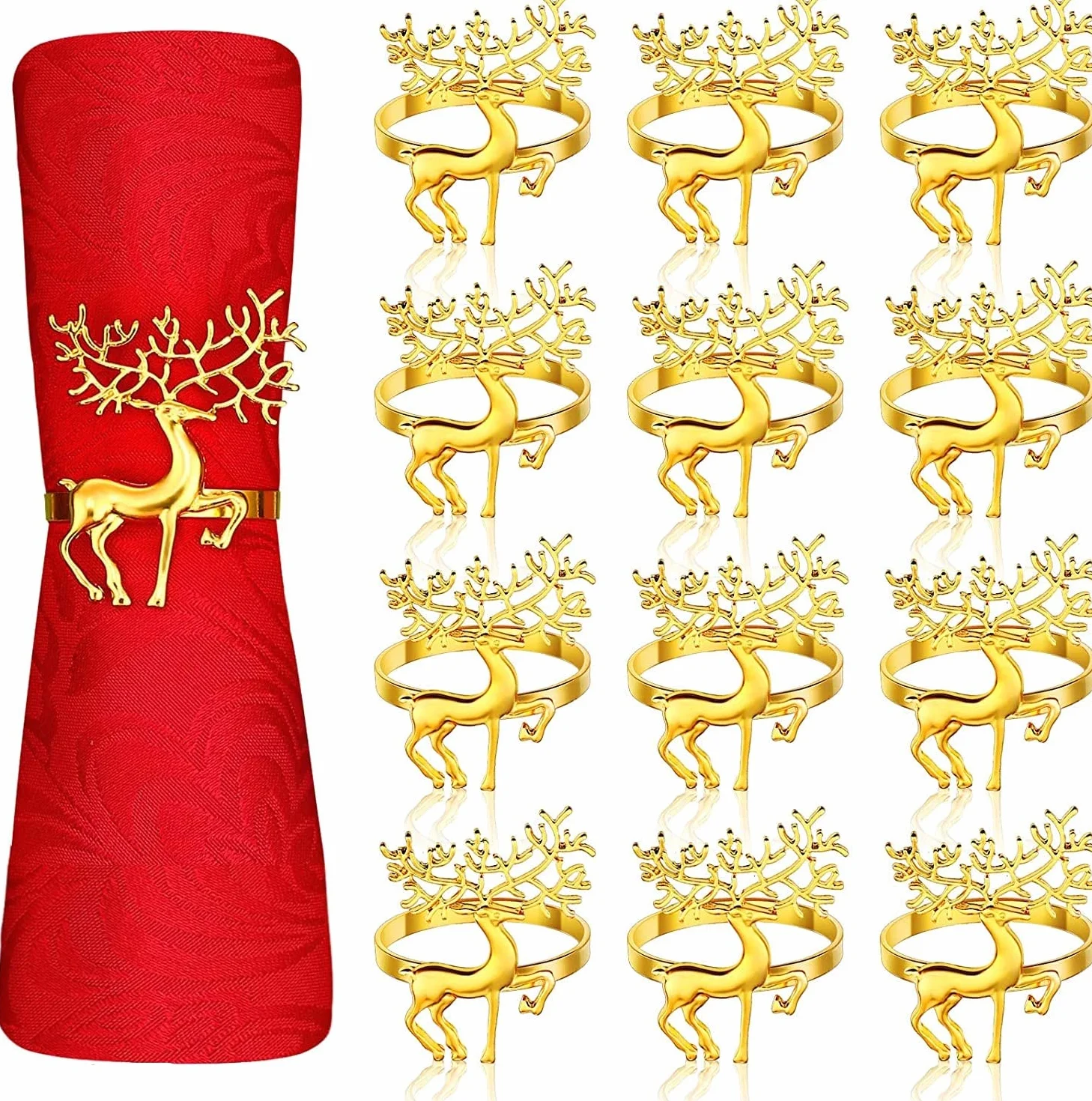 LATERN 12 Pezzi Portatovaglioli Con Renne Di Natale, 6CM Oro Portatovaglioli Alce Fibbia Per Tovaglioli Di Cervo per Decorazione Della Tavola Della Festa Del Ringraziamento per Il Pranzo Di Natale