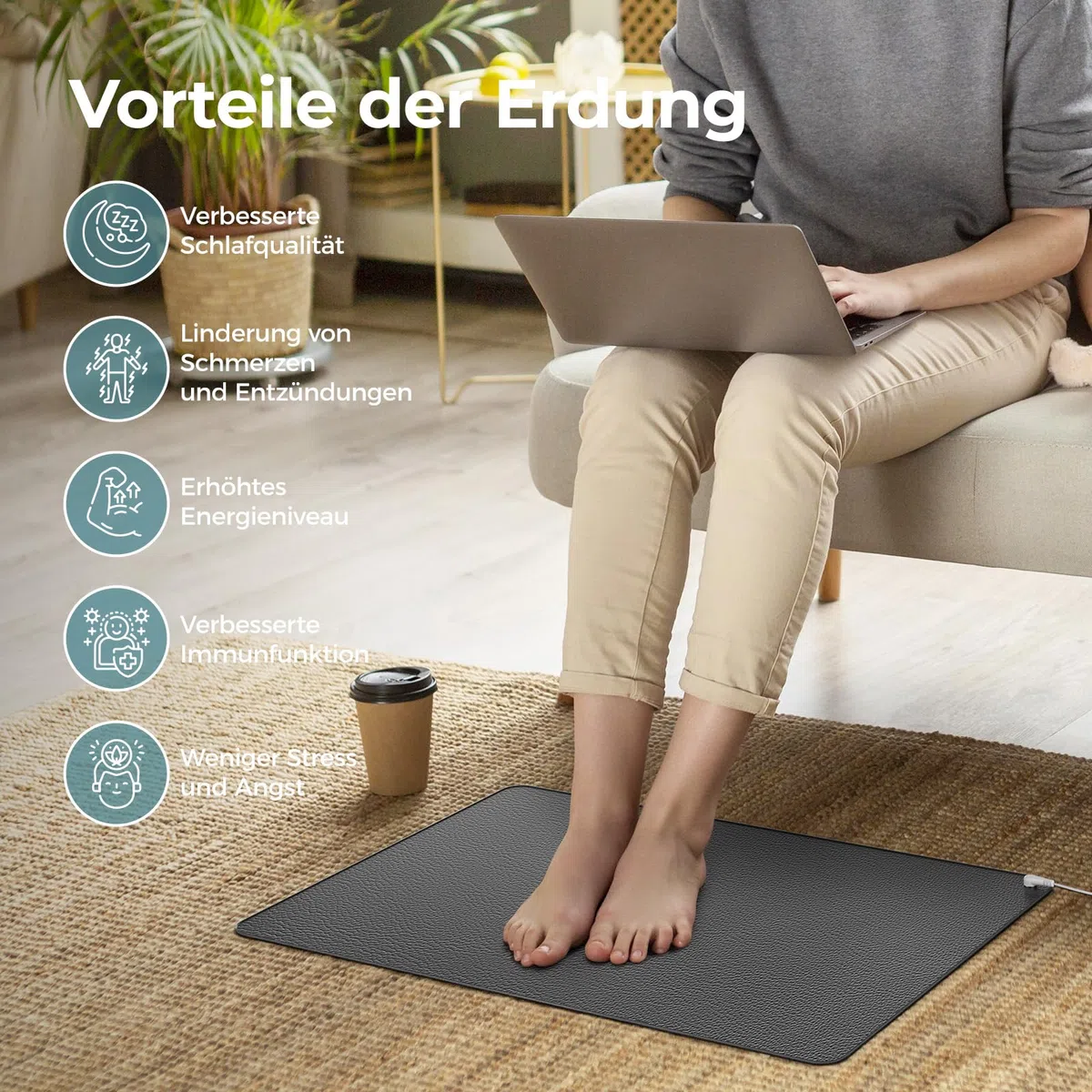 Grounding Mat, Mowend Tappetino di Messa a Terra 40 x 60 cm, ideale per piede, sonno, energia, sollievo dal dolore, infiammazioni, equilibrio e benessere – per una sensazione di messa a terra. Con