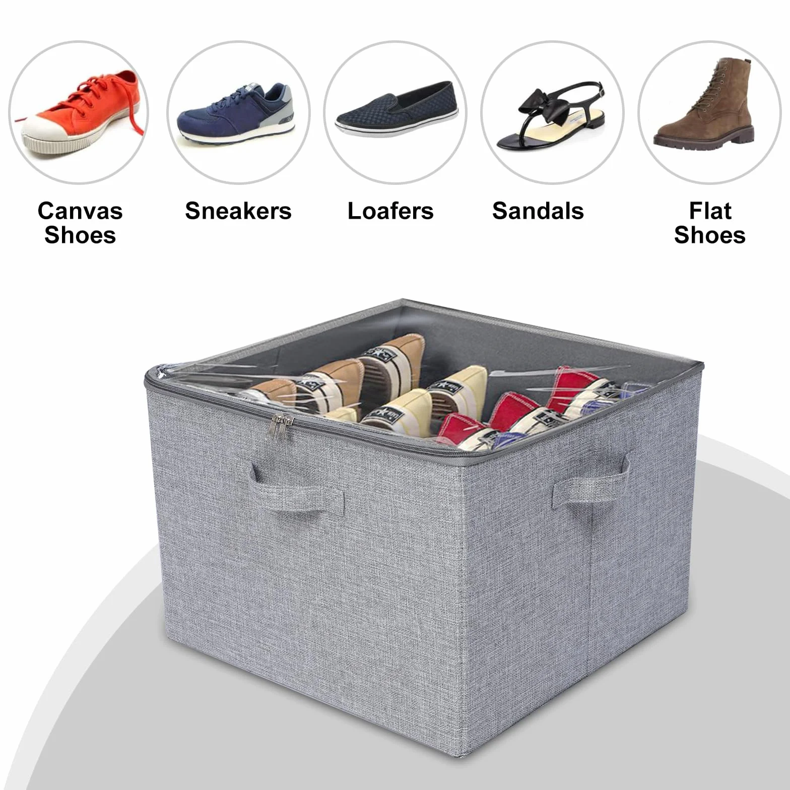 Porta Scarpe,Portascarpe Salvaspazio con 16 scomparti regolabili,Organizer Scarpe coperchio trasparente e maniglia(Grigio)