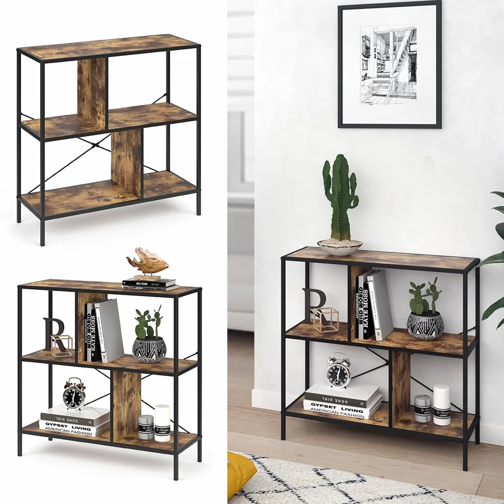 Vicco Divisorio per ambienti Fyrk, Legno antico, 80 x 79 cm, utilizzabile come divisorio con struttura in metallo e ripiani aperti