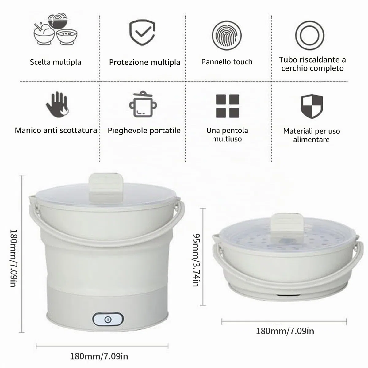 Pentola elettrica pieghevole da viaggio, portatile, 1 l, mini pentola da viaggio, per dormitorio, campeggio, casa, ufficio