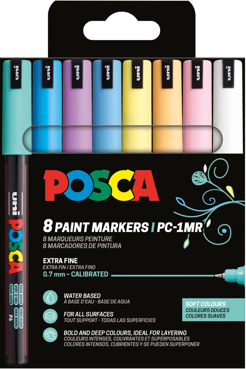 POSCA 181752 - Set di pennarelli POSCA, 8 penne acriliche PC-1MR, pennarello permanente 0,7 mm punta tonda