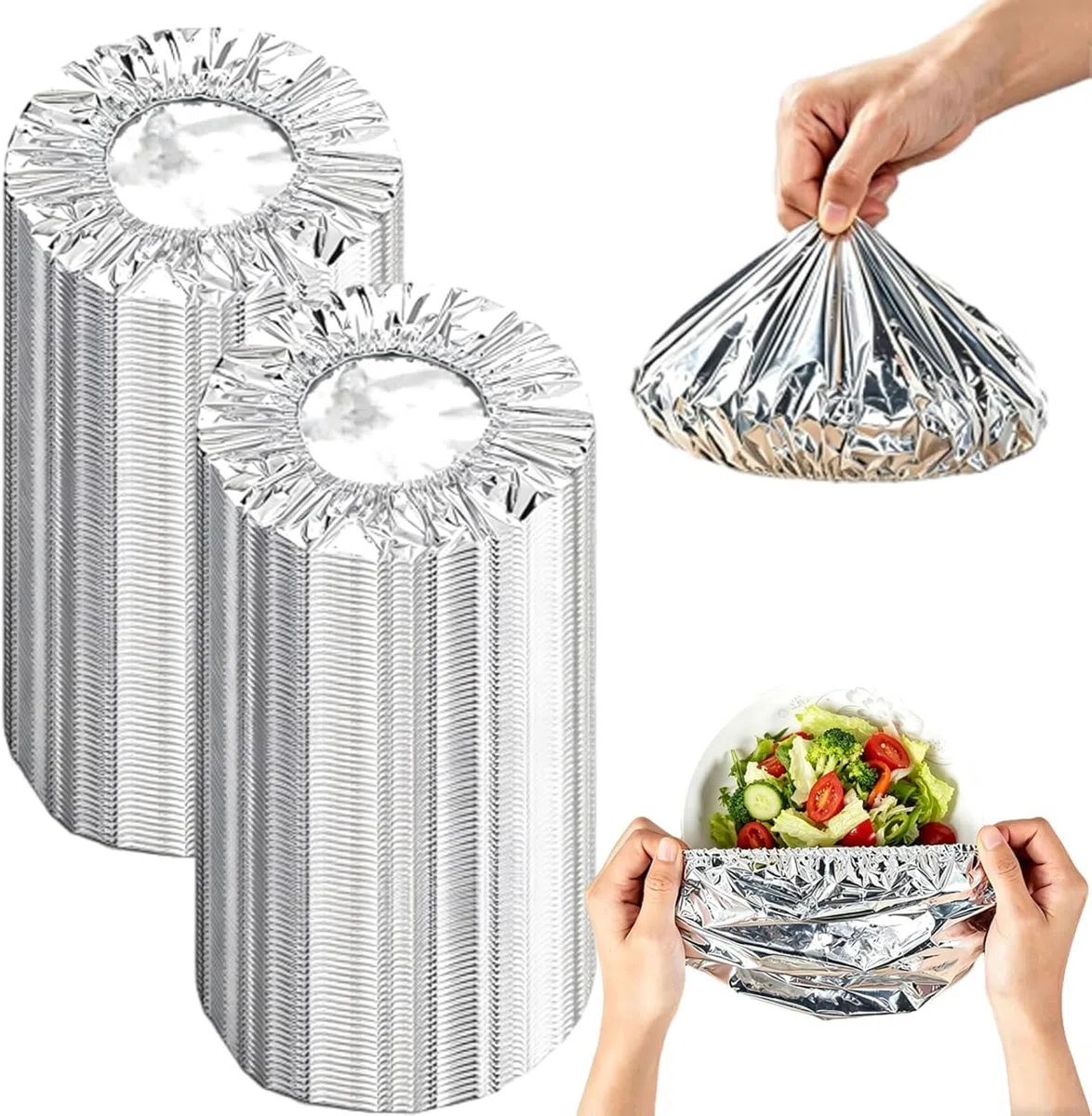 Aluminum Foil Insulation Cover, Elastic Foil Food Covers for Kitchen, Reusable Heat-Retaining Aluminium Food Covers, 110℃ Heat Resistant Elastic Lids for Kitchen, Picnic Restaurant (200Pcs)