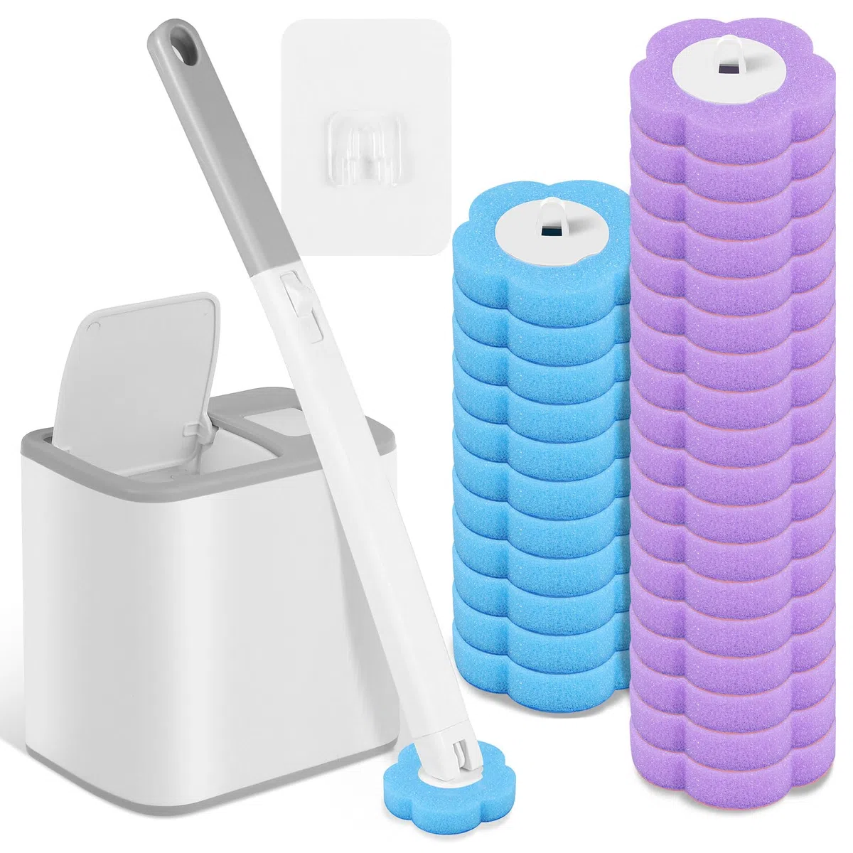 Scopino Bagno Wc usa e getta, set di scopino per WC monouso, scopino per WC con 30 pezzi di detergente di ricarica, set di scopino per WC per bagno, lavandino, vasca da bagno, pavimento (grigio)