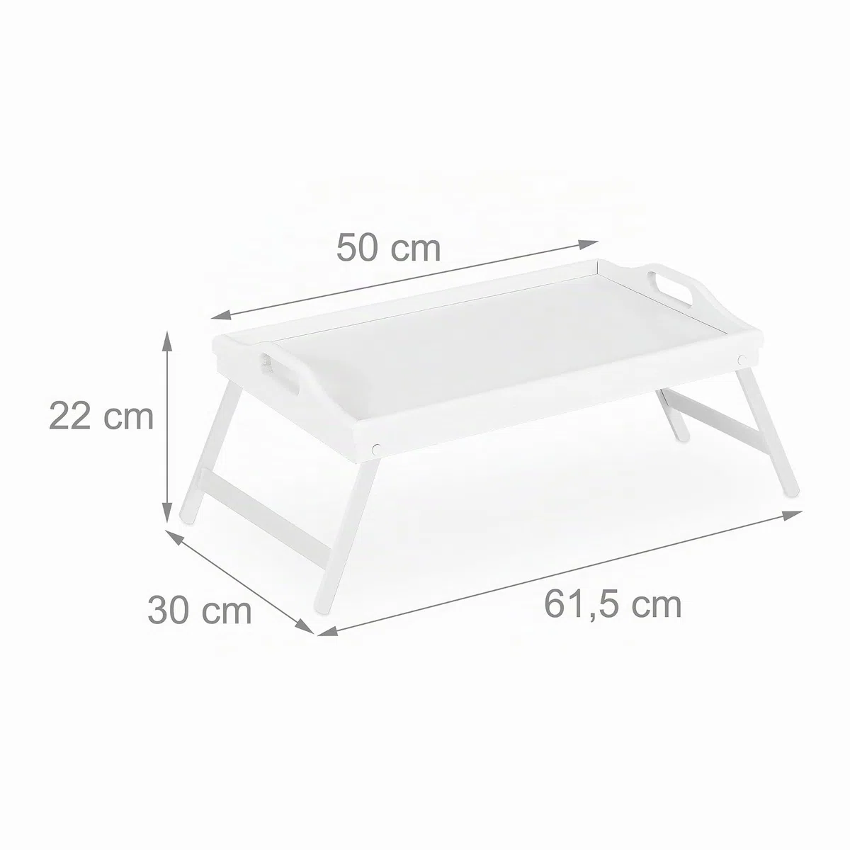 Relaxdays Vassoio da Letto in Bambù, Pieghevole con Manici, Bordo Rialzato, per Colazione, HxLxP: 22x61,5x30 cm, Bianco