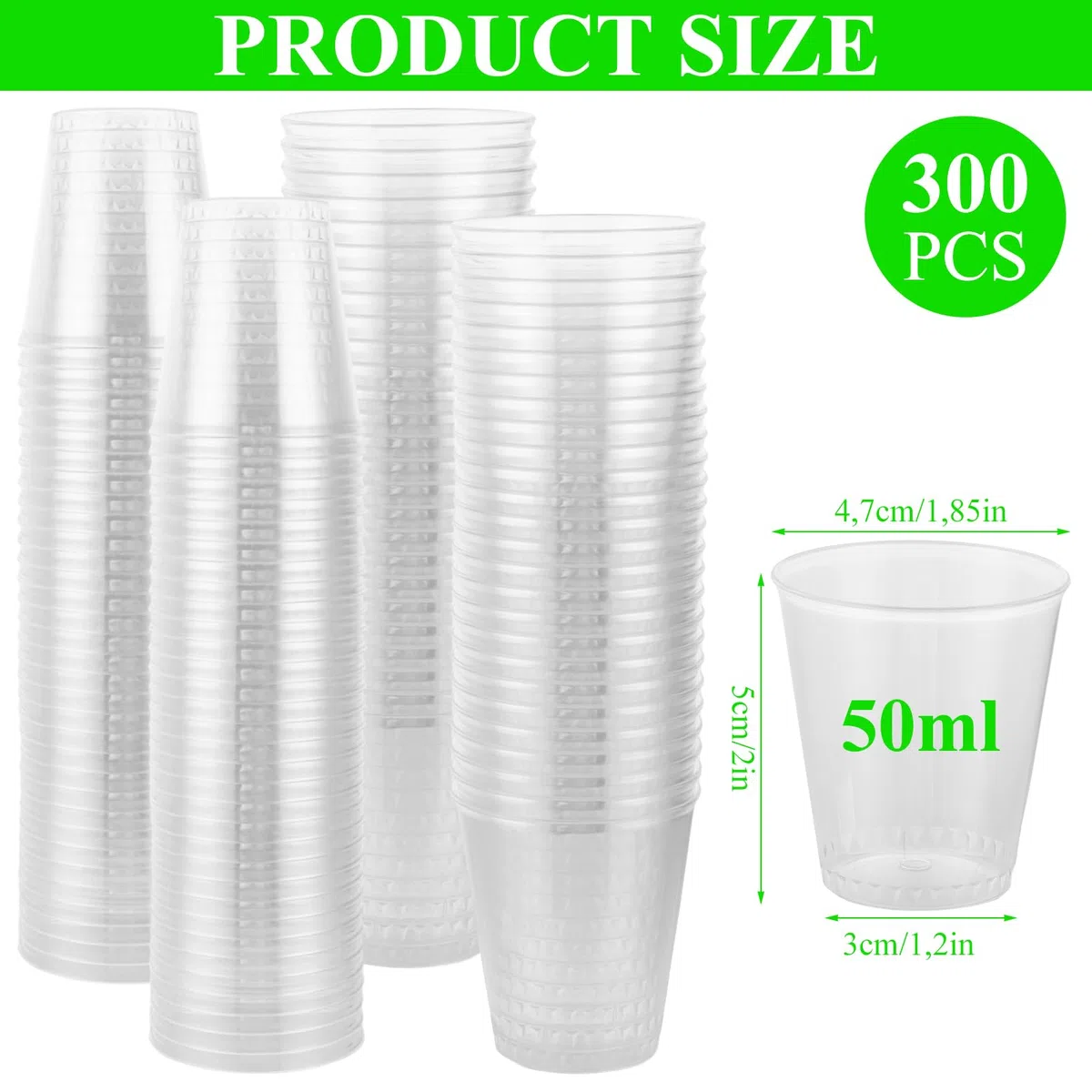 300 bicchieri da liquore in plastica, 5 cl/50 ml, riutilizzabili, per shot, piccoli baker in plastica per degustazioni, feste, banchetti