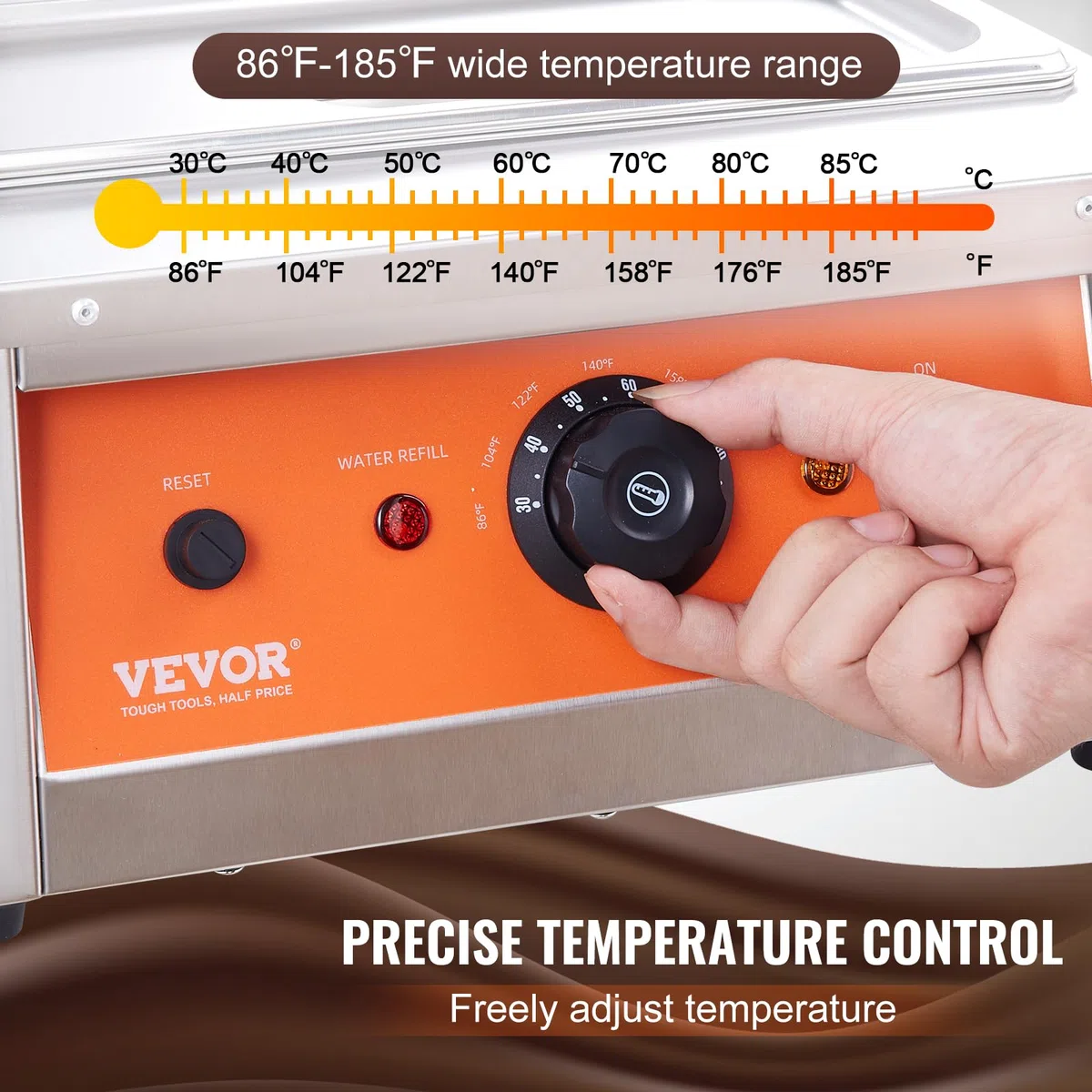 VEVOR Macchina per Fusione di Cioccolato in Acciaio Inox Doppia Vasca da 3,3 L, Pentola Elettrica di Fusione del Cioccolato 1500W Uso Commerciale per Hotel Albergo, Bagnomaria per Cioccolato 30℃ - 85℃