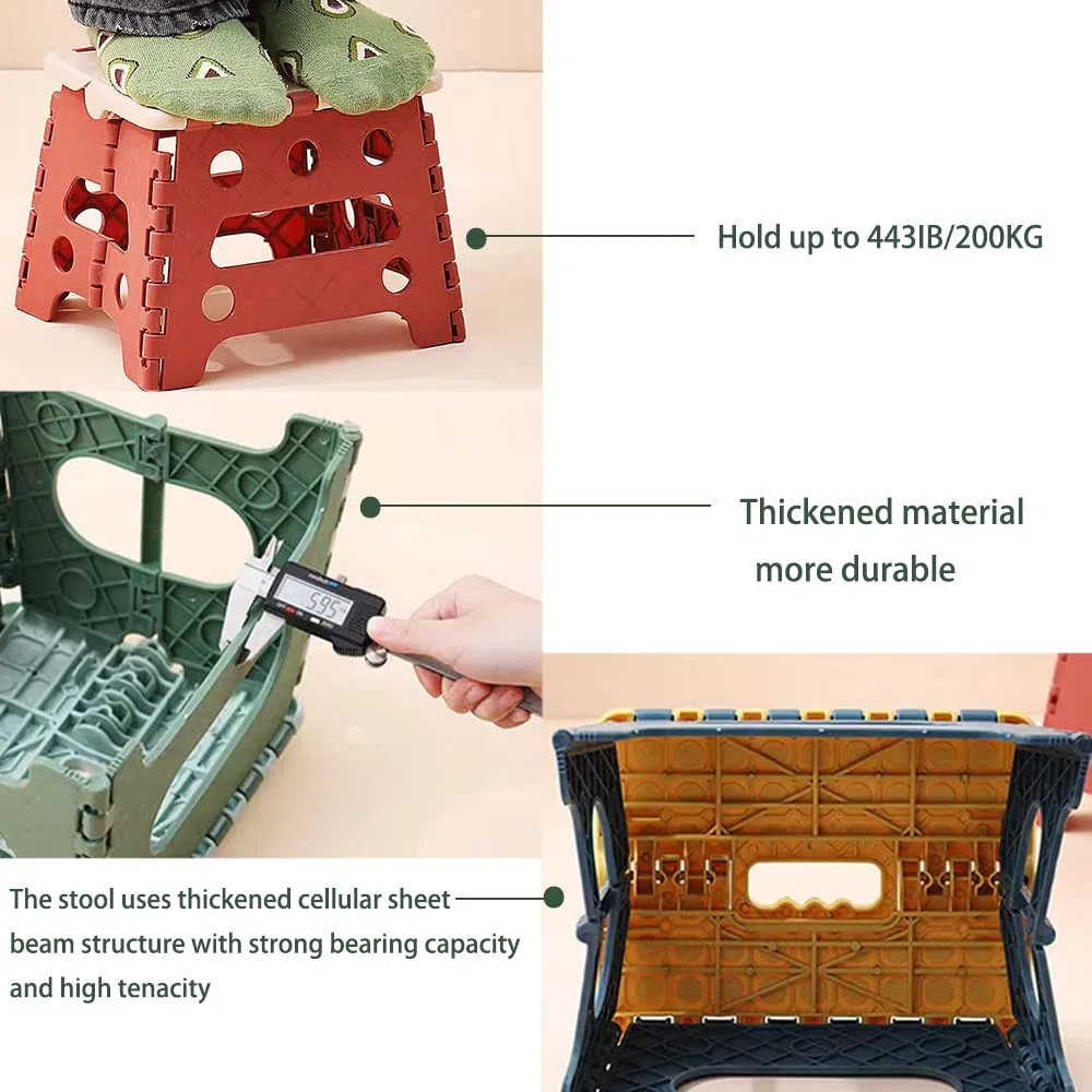 Plastica Sgabello Portatile per Bambini e adulti - Sgabello pieghevole di alta qualità - Sgabelli Multiuso con maniglia per Cucina, Bagno, Giardino, Casa (18 cm di altezza - verde)